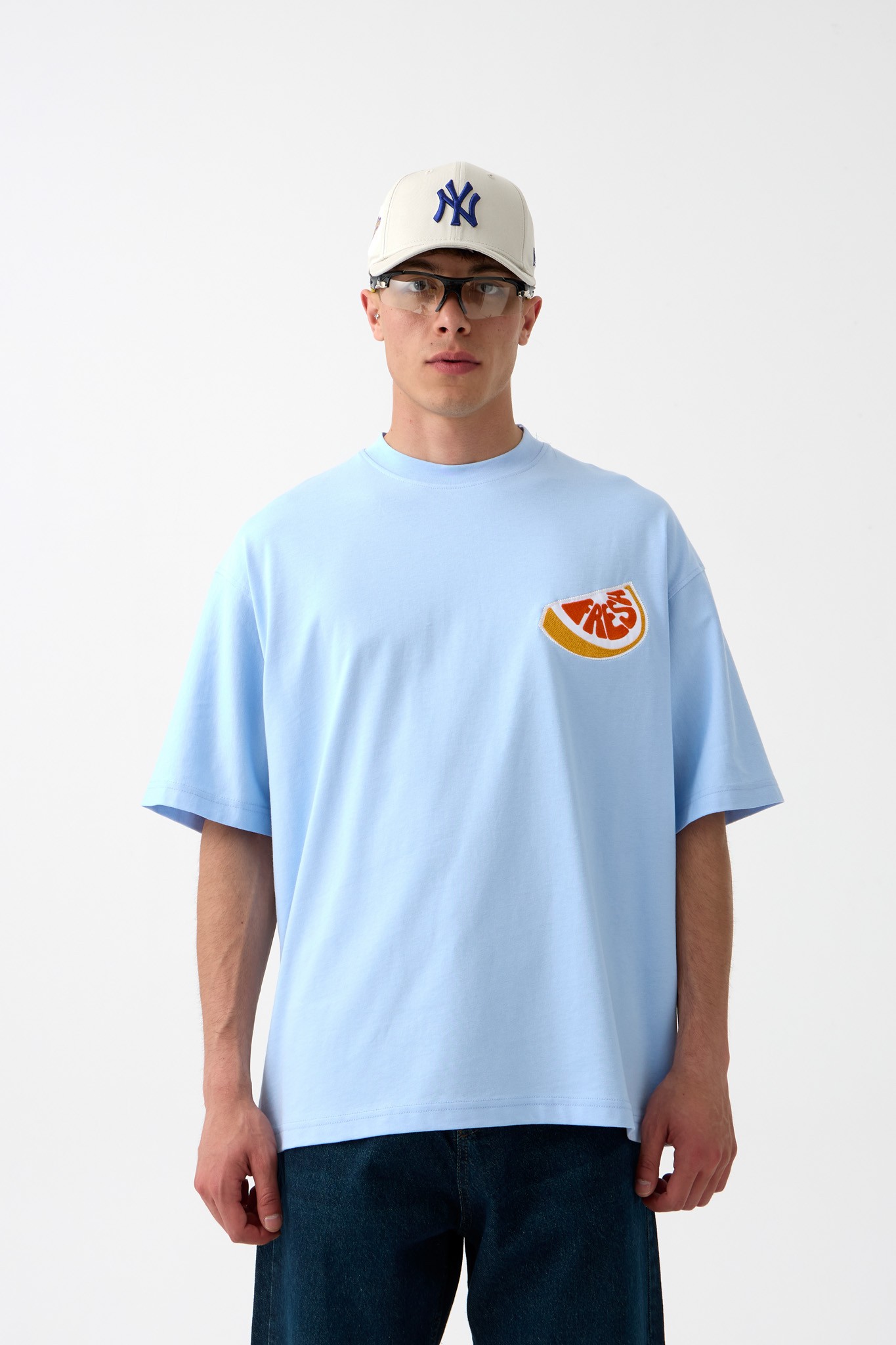 Fresh Nakışlı Oversize Tişört - MAVİ
