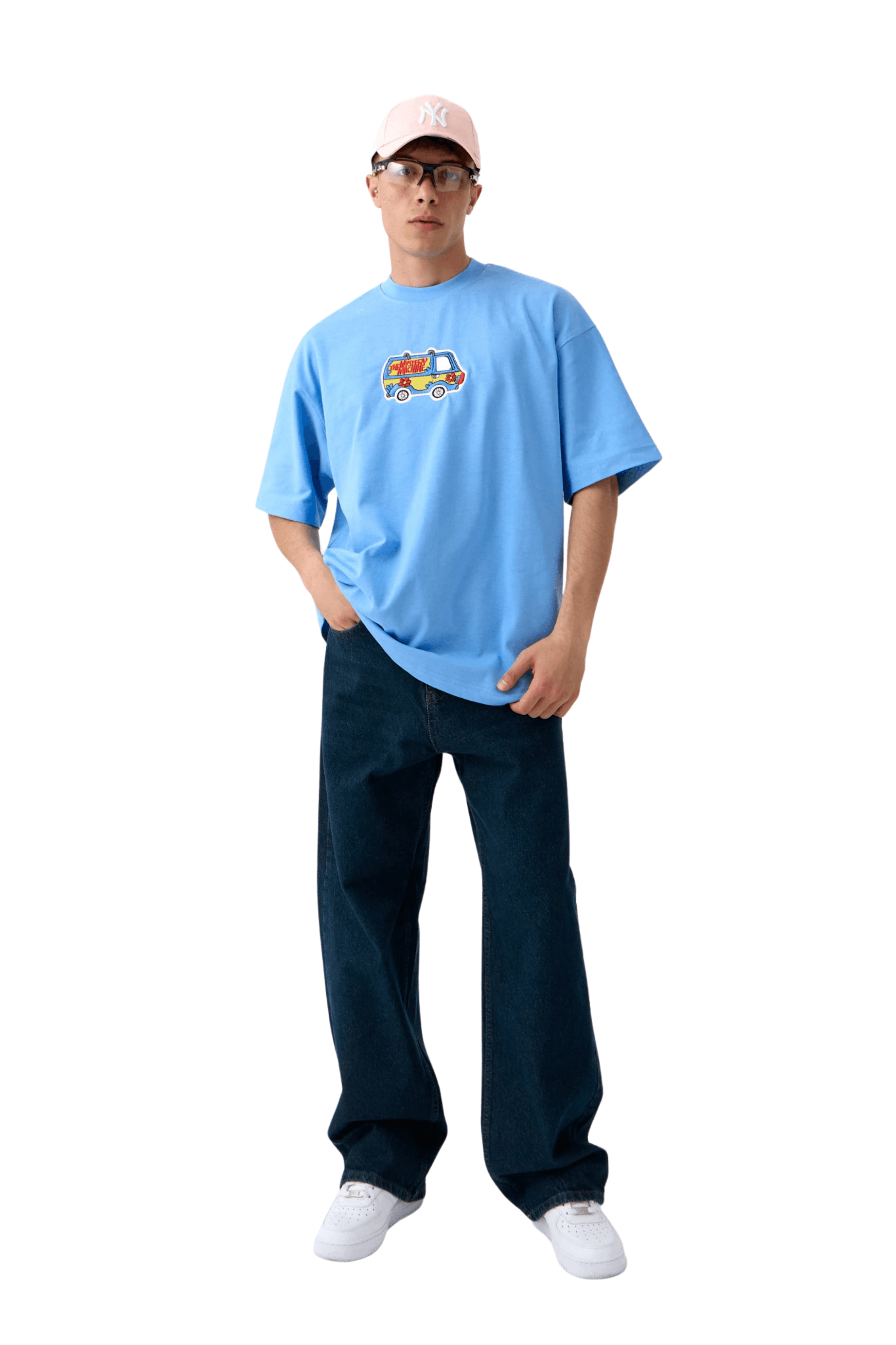 Karavan Nakışlı Oversize Tişört - MAVİ