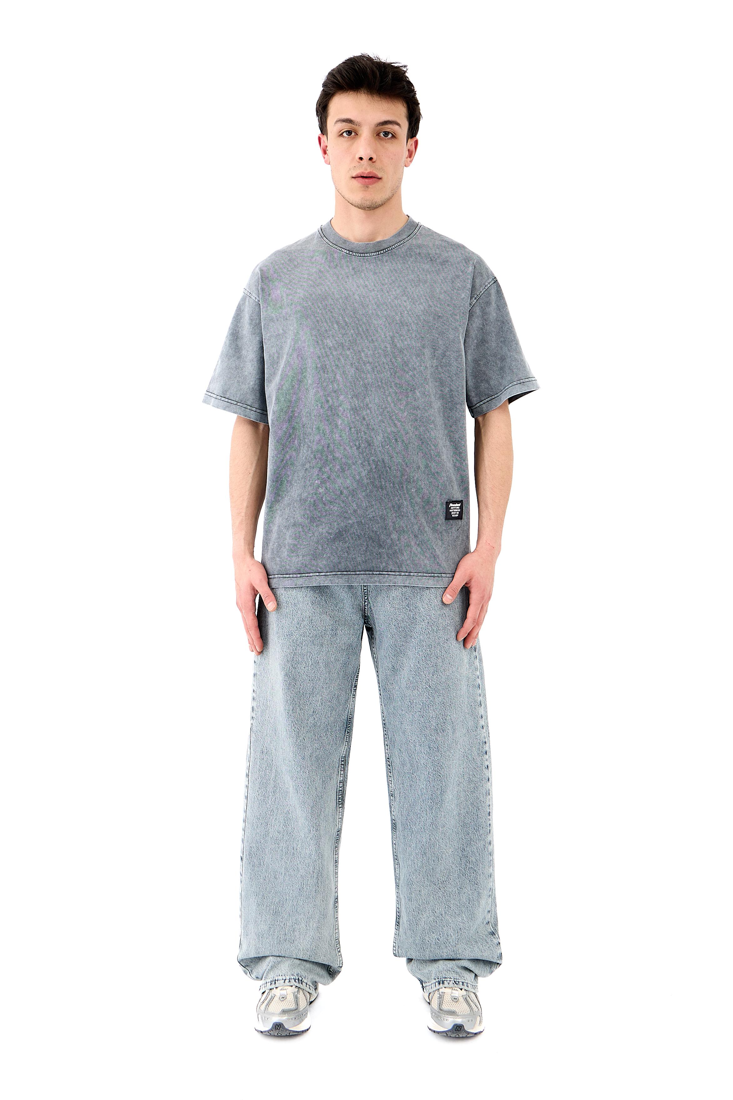 Acid Washed Basic Oversize Tişört - ANTRASİT