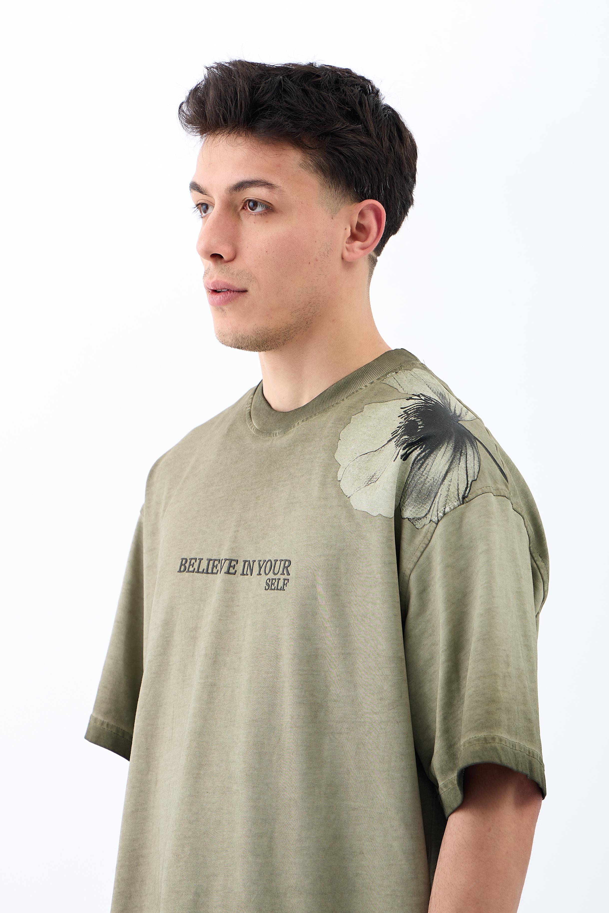 FLOWER OİL WASHED OVERSİZE TİŞÖRT