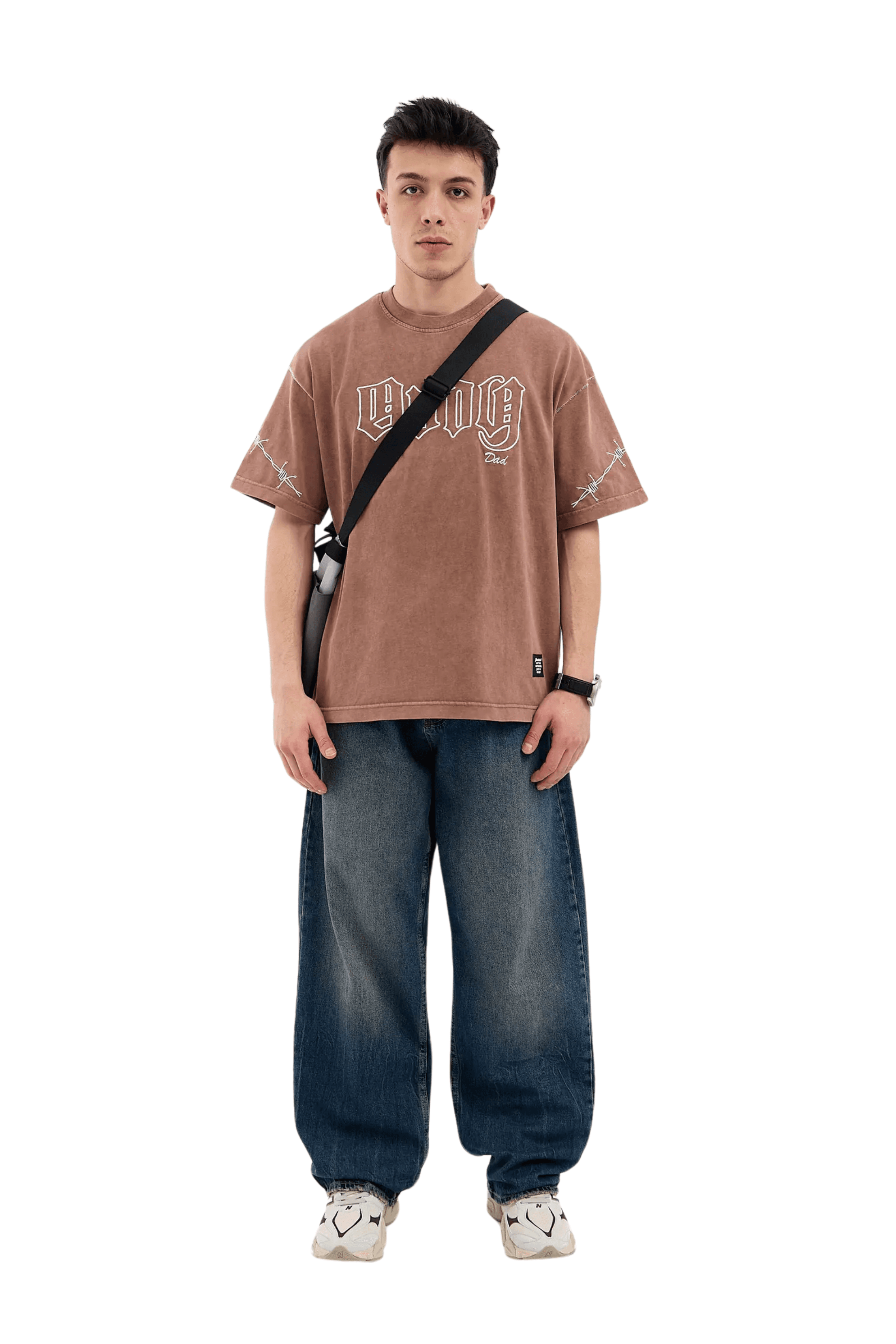 Andy dad nakışlı oversize tişört - KAHVERENGİ