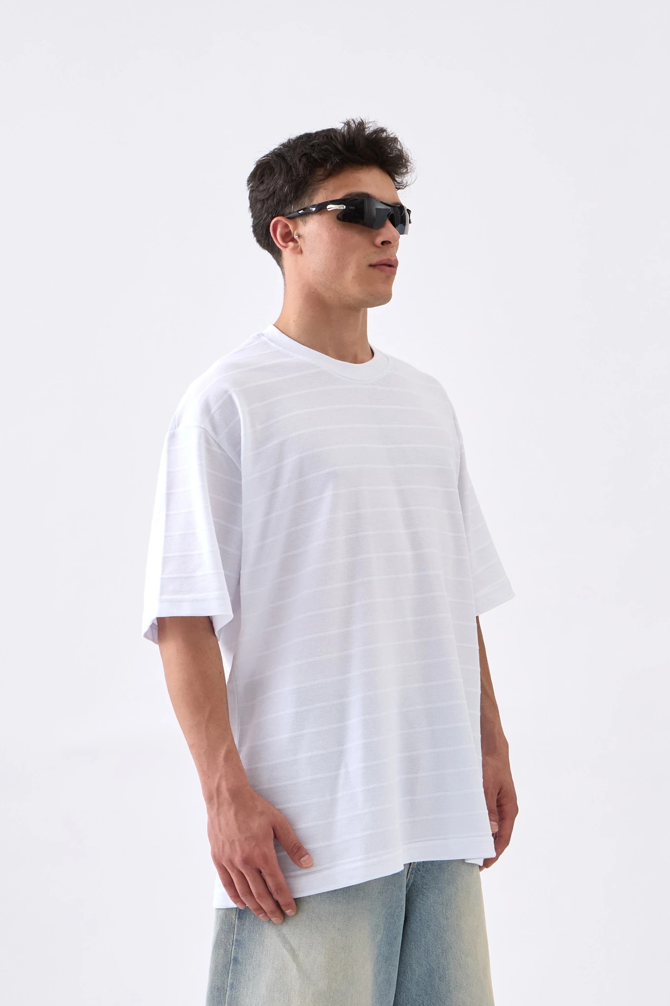 Yatay Çizgili Lacoste Oversize Tişört