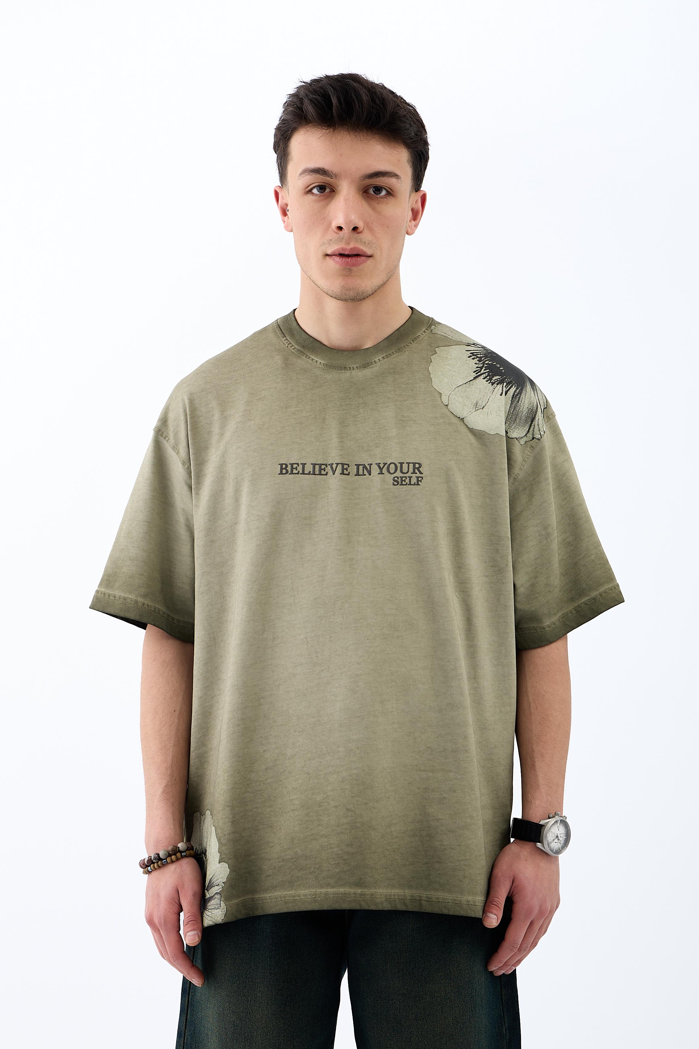 FLOWER OİL WASHED OVERSİZE TİŞÖRT