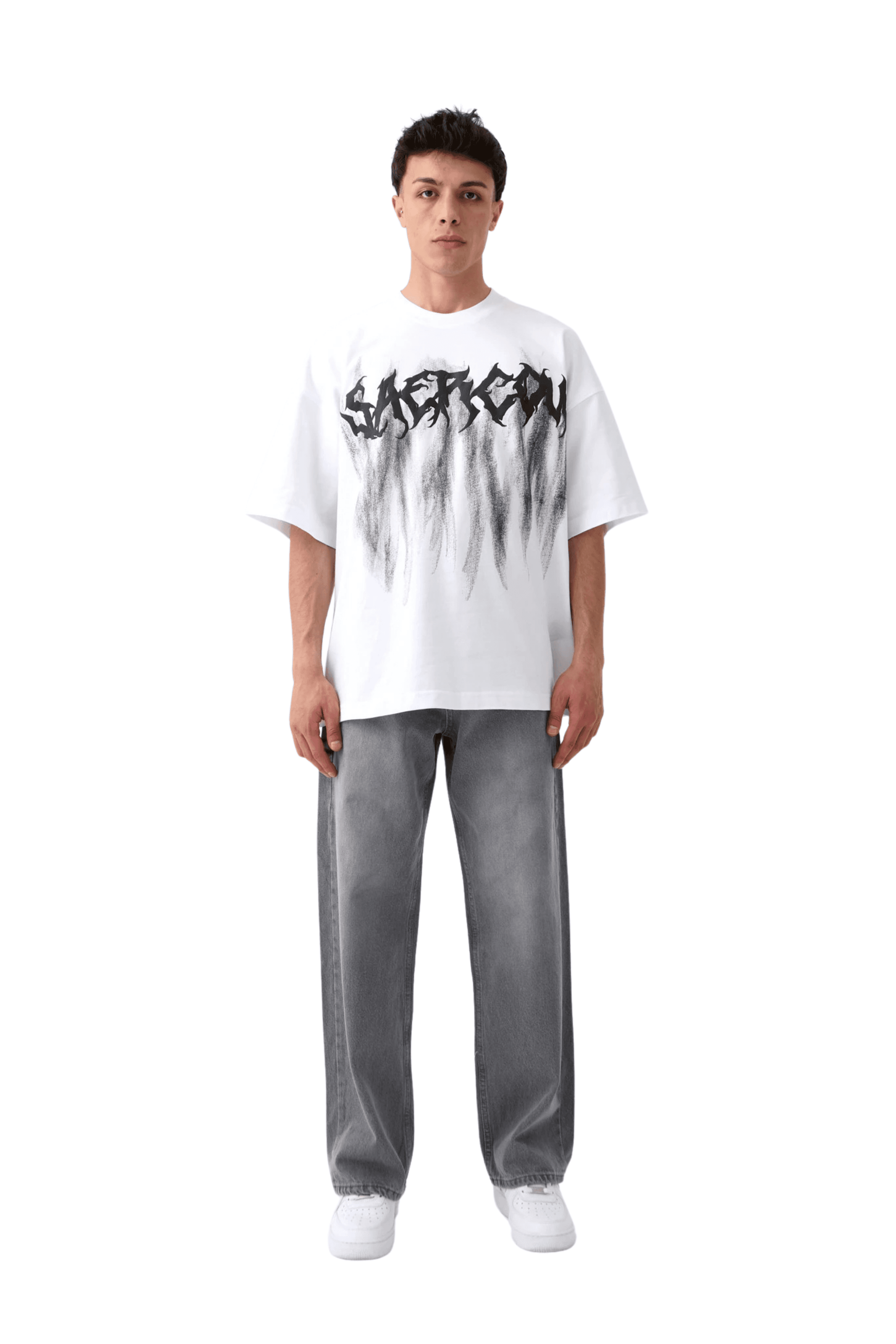 Saercow Baskılı Oversize Tişört - BEYAZ