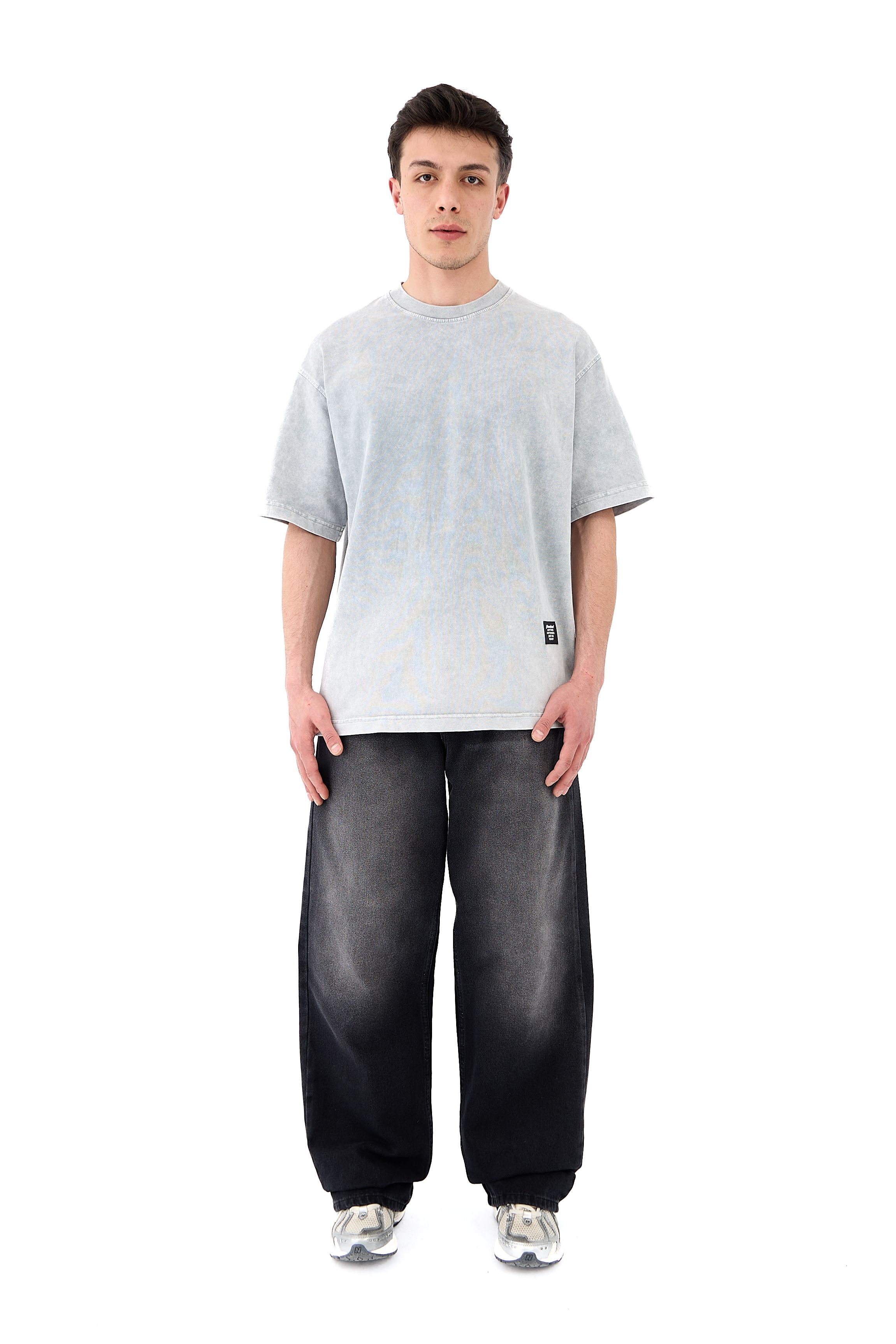 Acid Washed Basic Oversize Tişört - FÜME