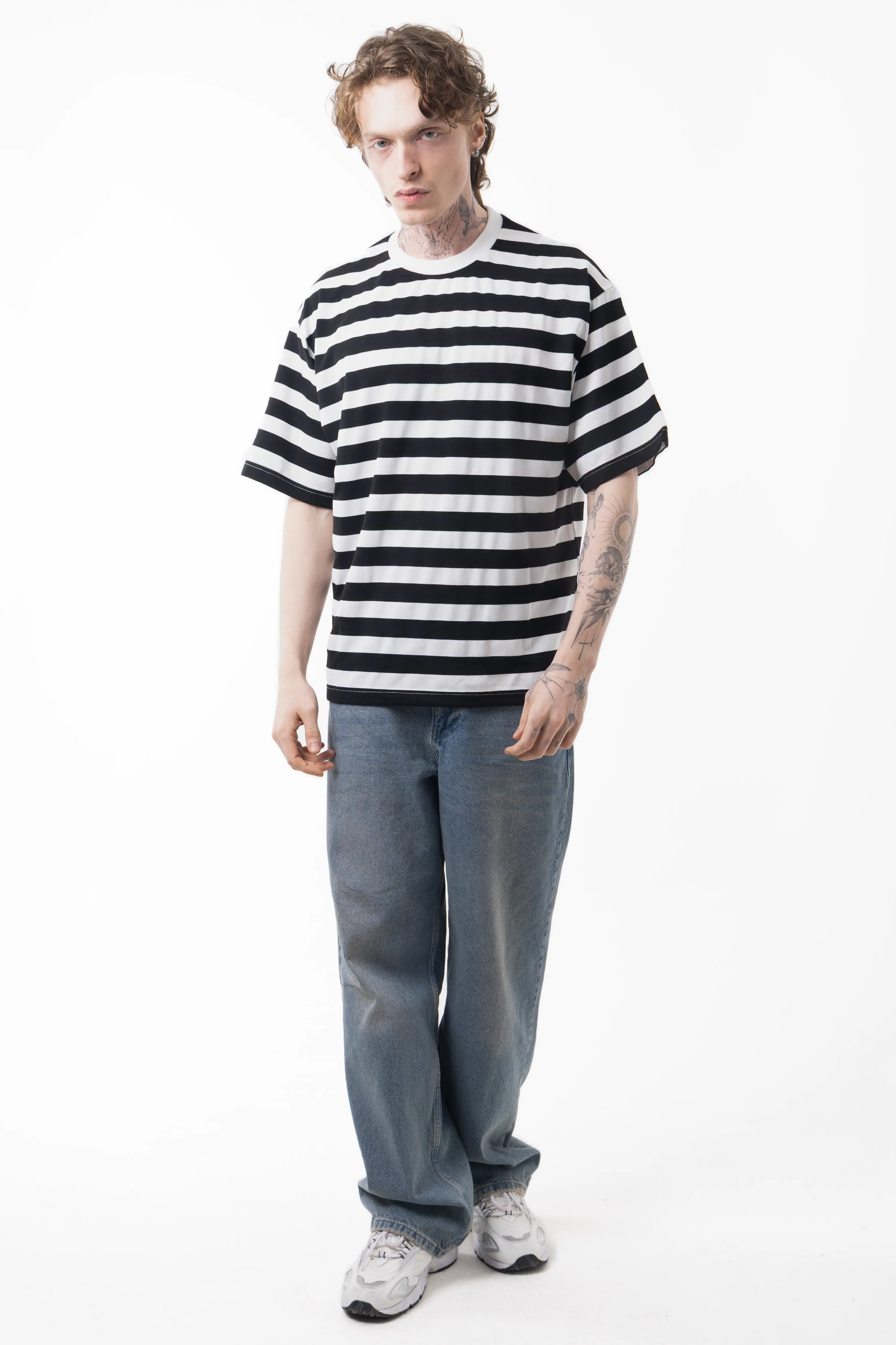 Yatay Çizgili Basic Oversize Tişört