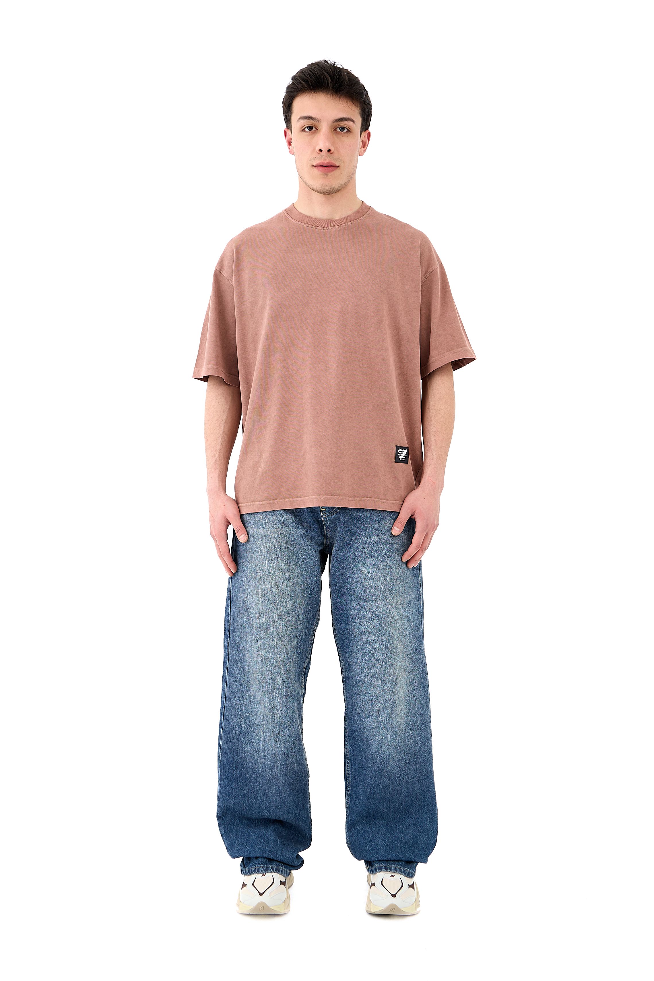 Acid Washed Basic Oversize Tişört - KAHVERENGİ
