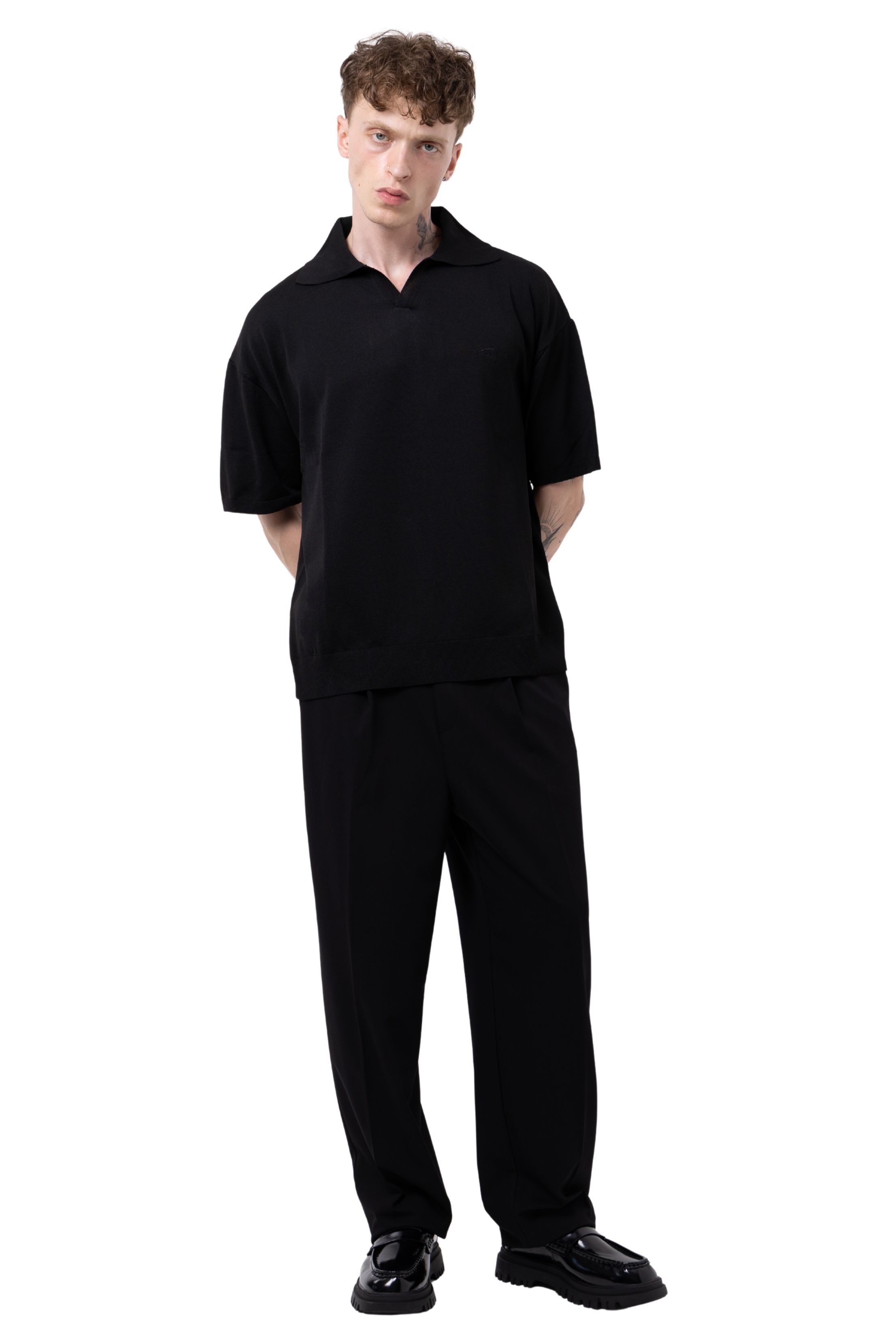 PATLI POLO YAKA CREP TRİKO - SİYAH
