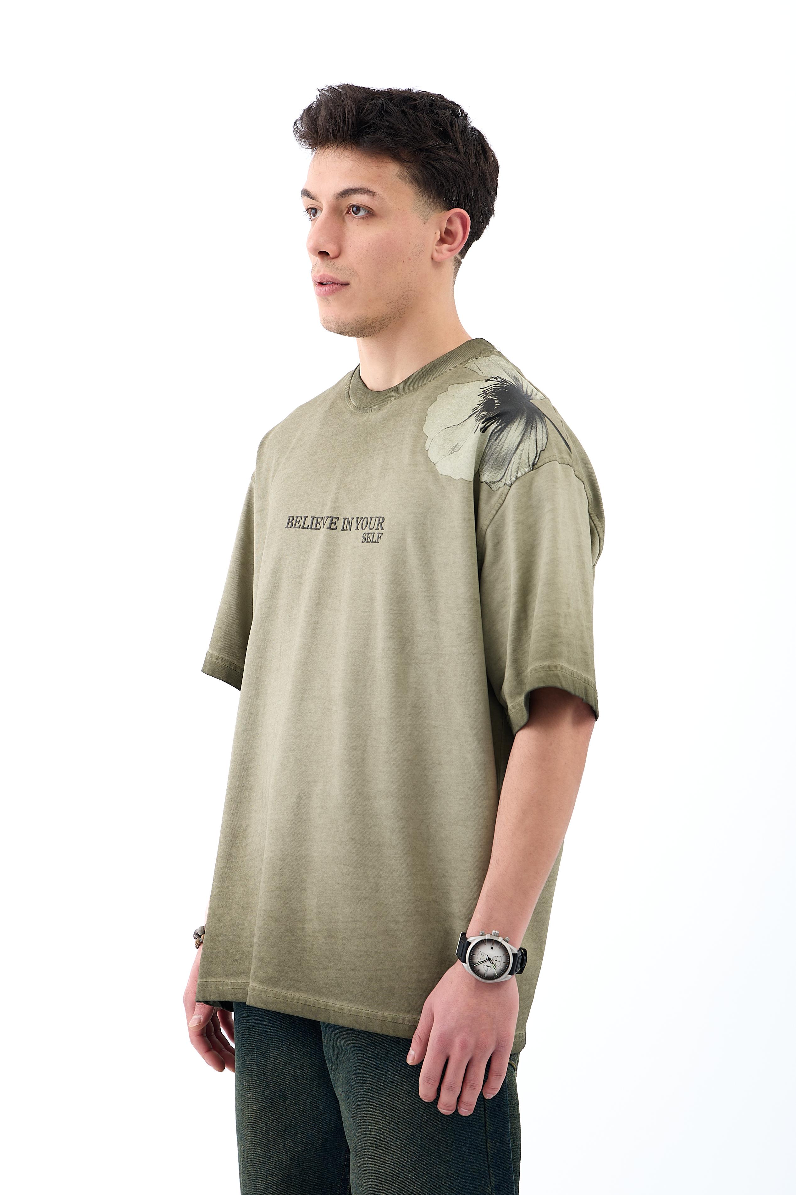 FLOWER OİL WASHED OVERSİZE TİŞÖRT