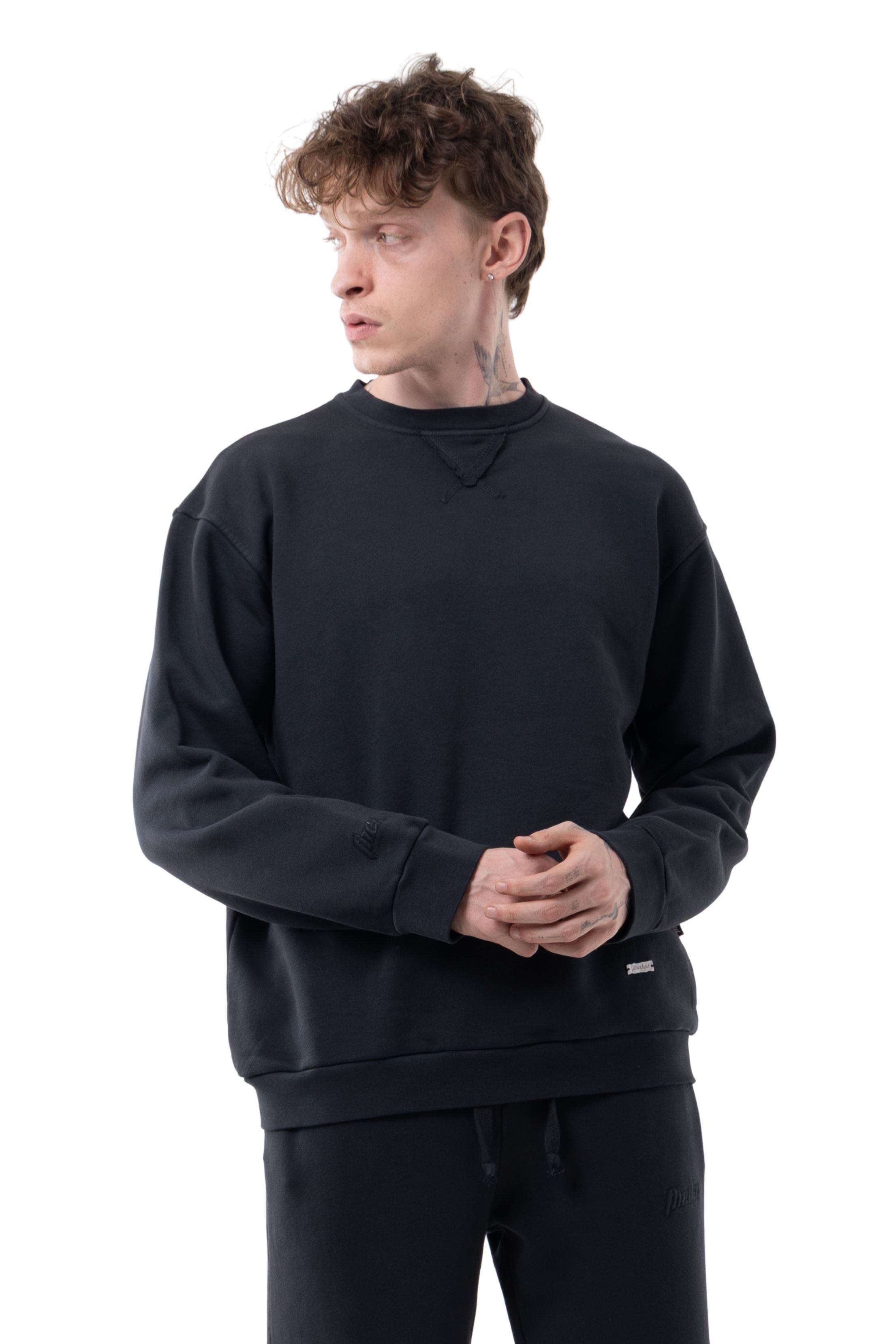DİAGONAL WASHED SWEATSHİRT - SİYAH