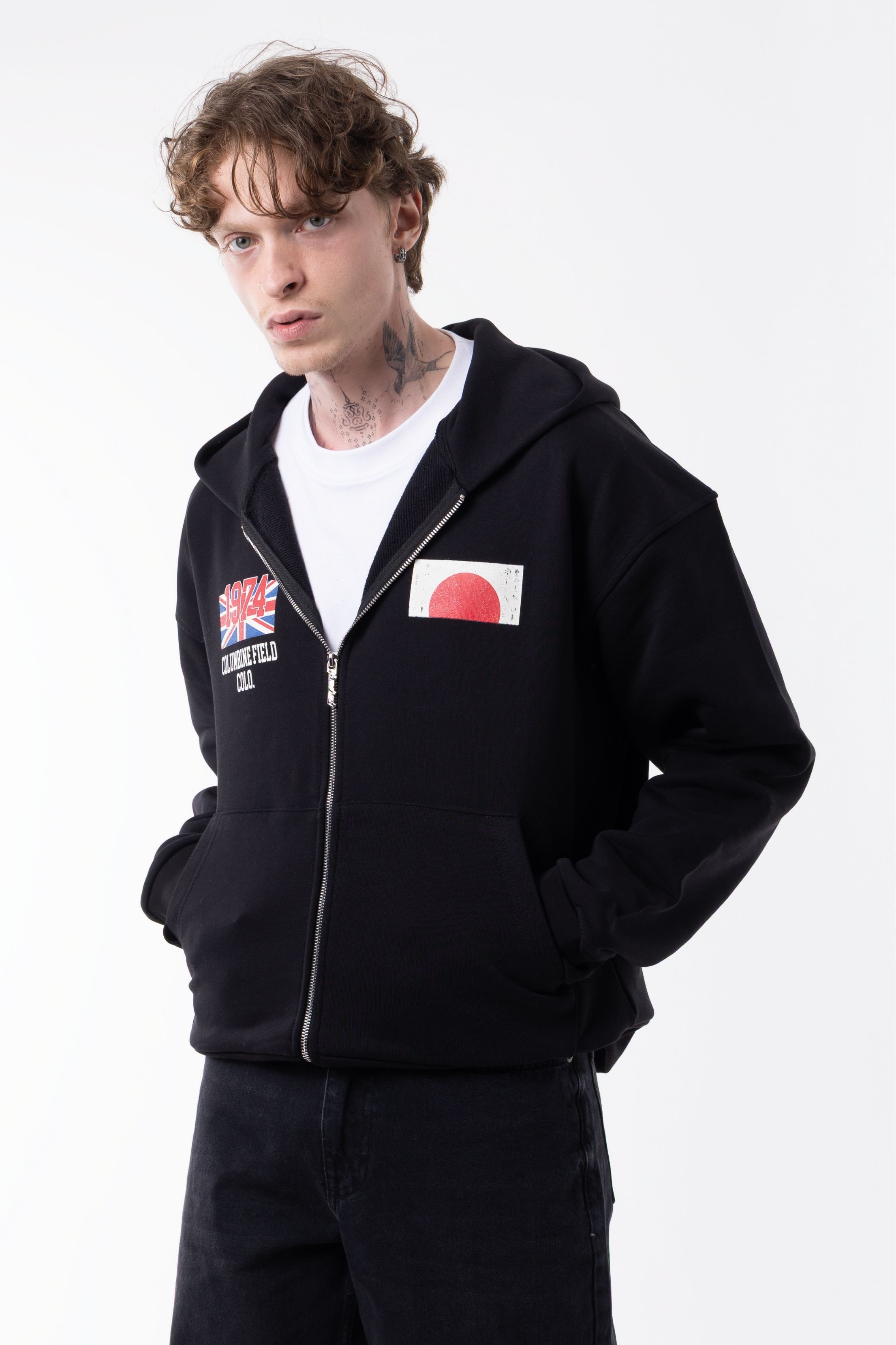 DİEGONEL WAR BASKILI ZİP - SİYAH