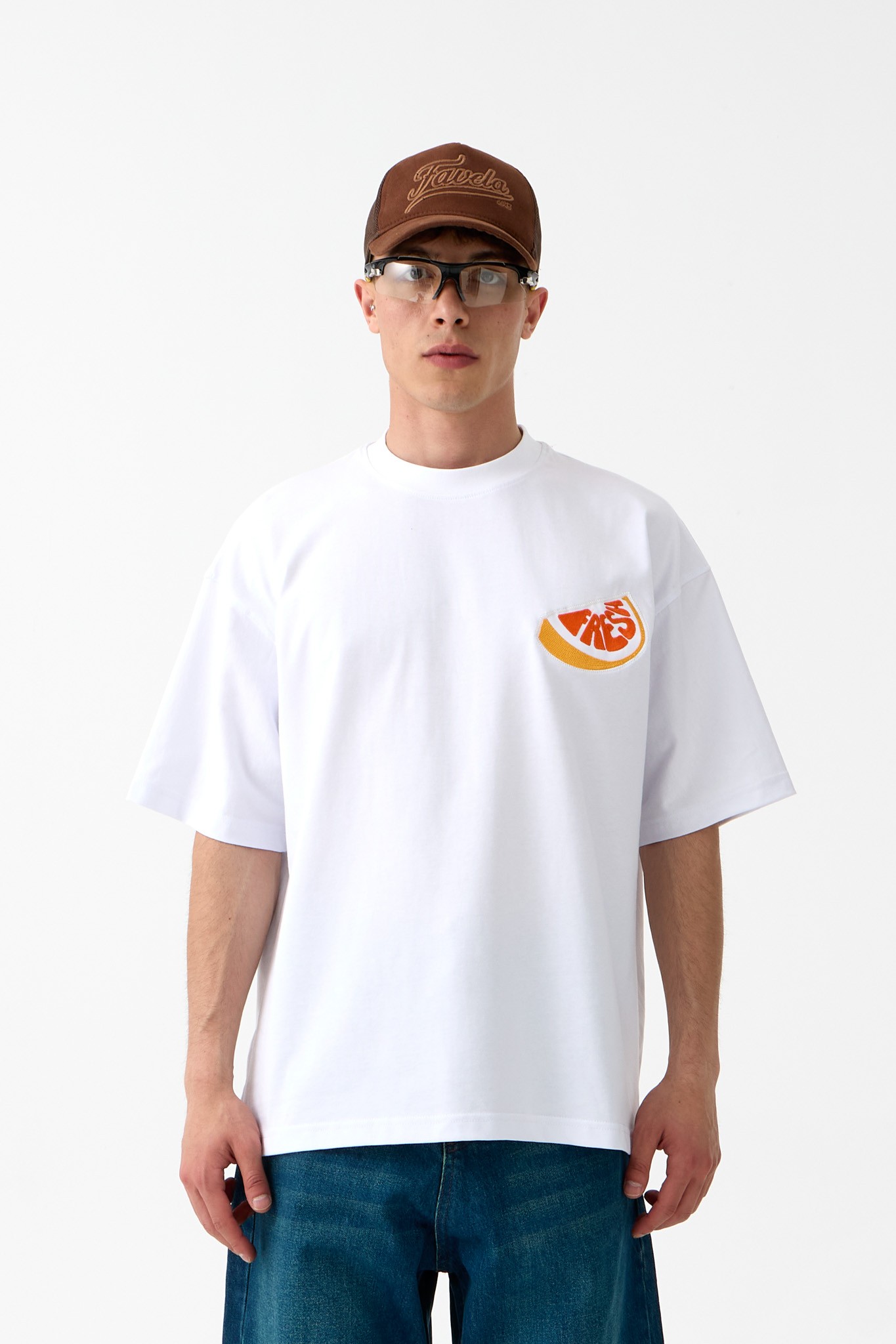 Fresh Nakışlı Oversize Tişört - BEYAZ