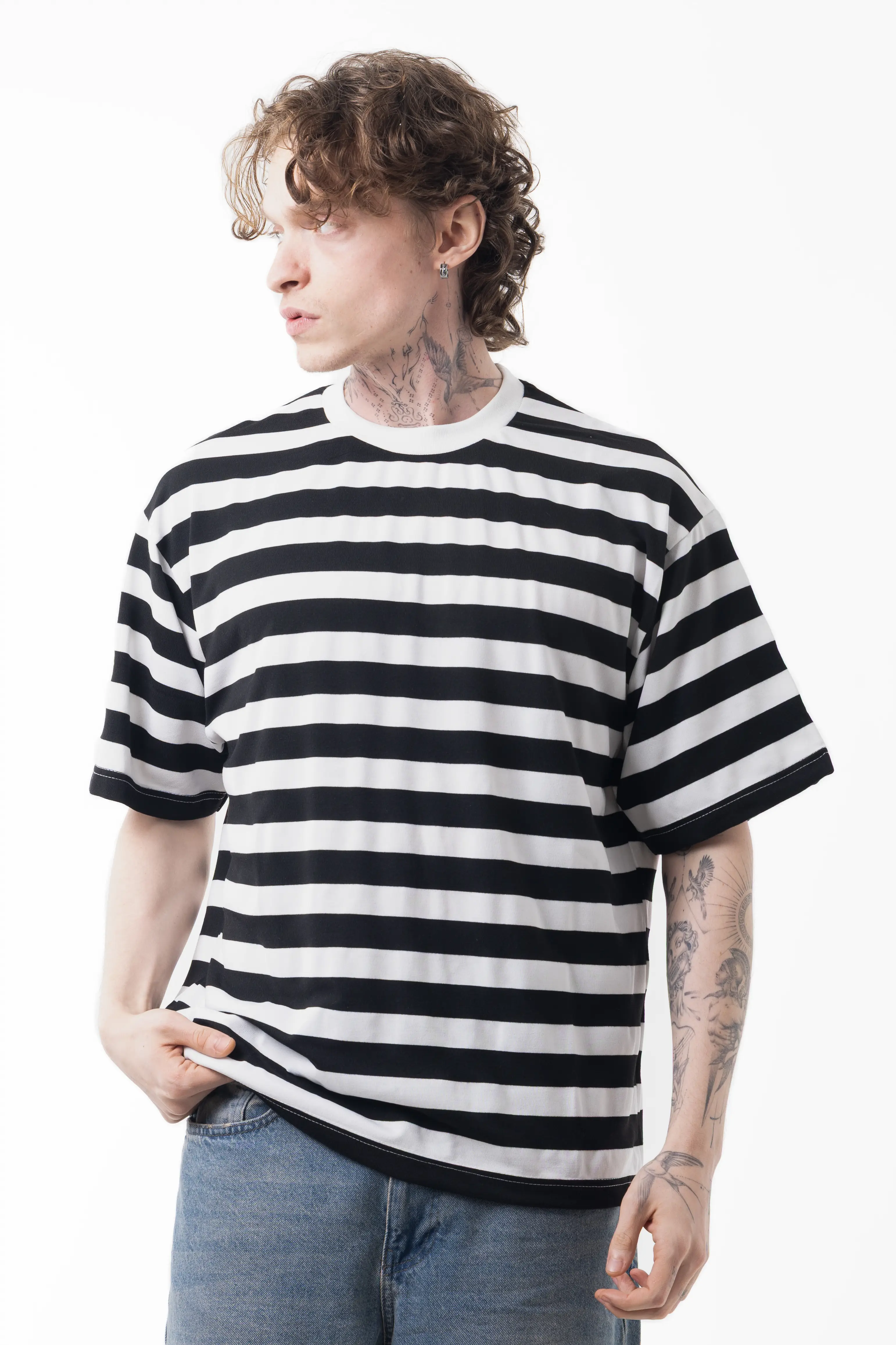 Yatay Çizgili Basic Oversize Tişört