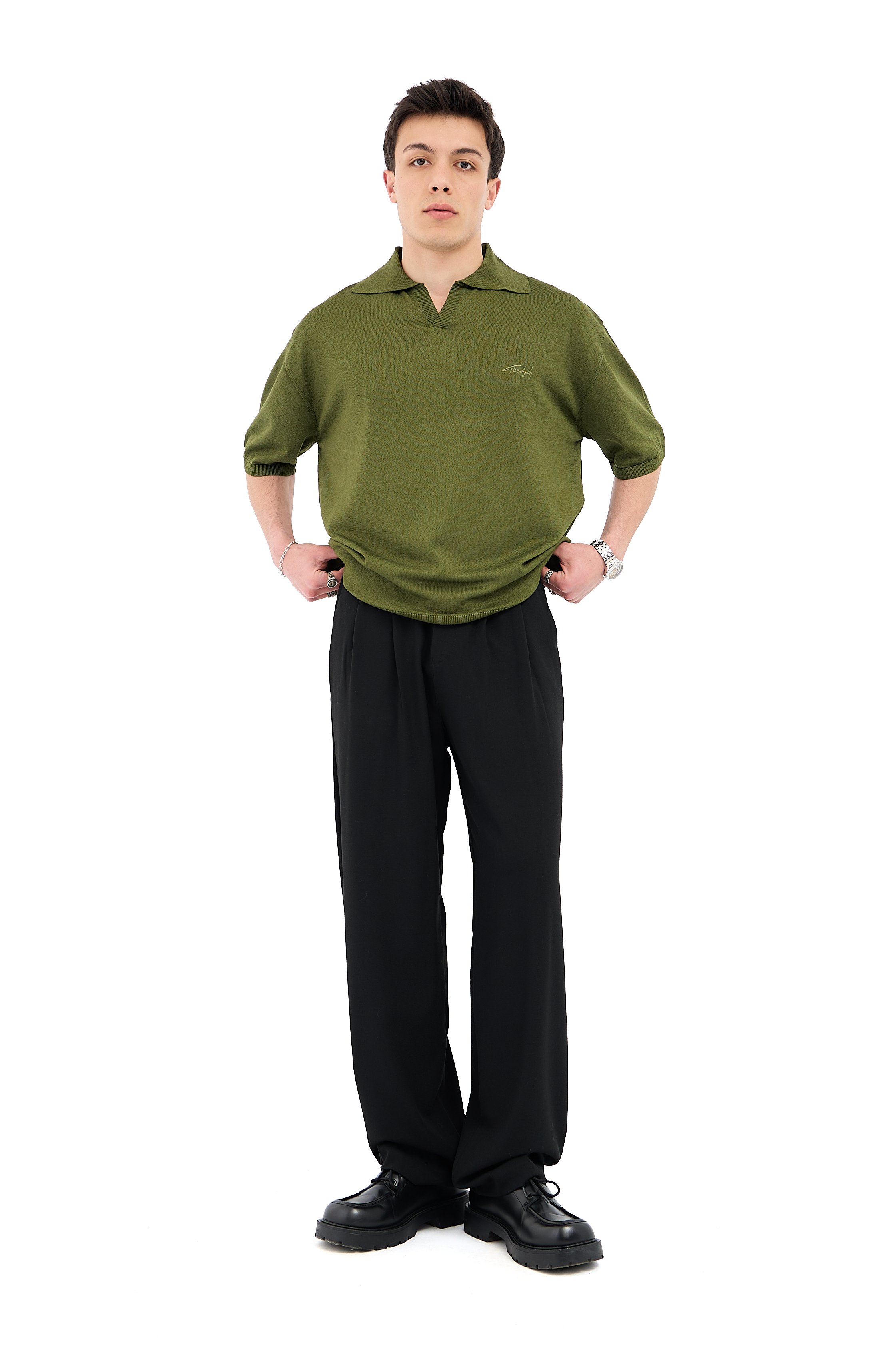 PATLI POLO YAKA CREP TRİKO - HAKİ