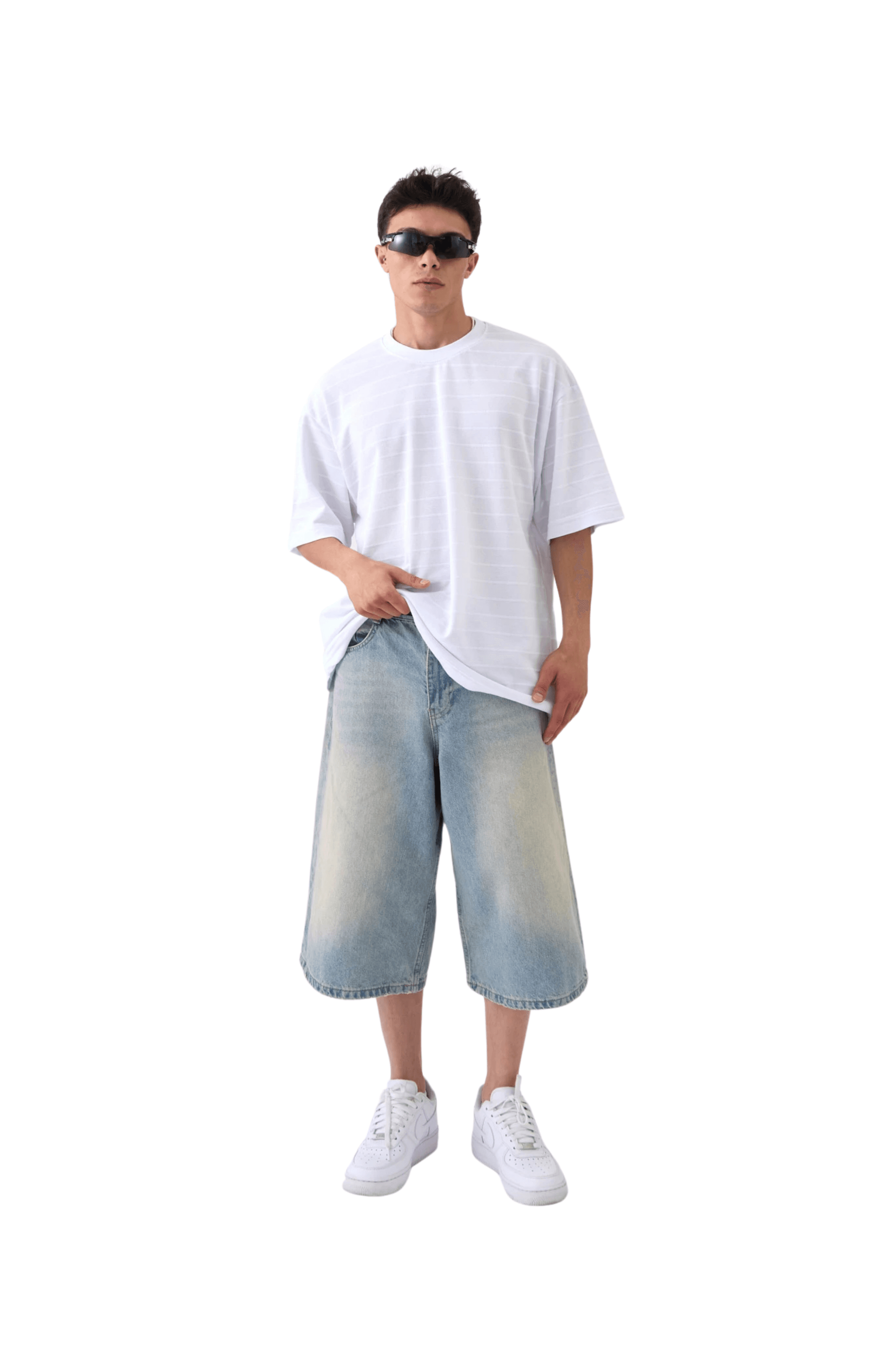Yatay Çizgili Lacoste Oversize Tişört