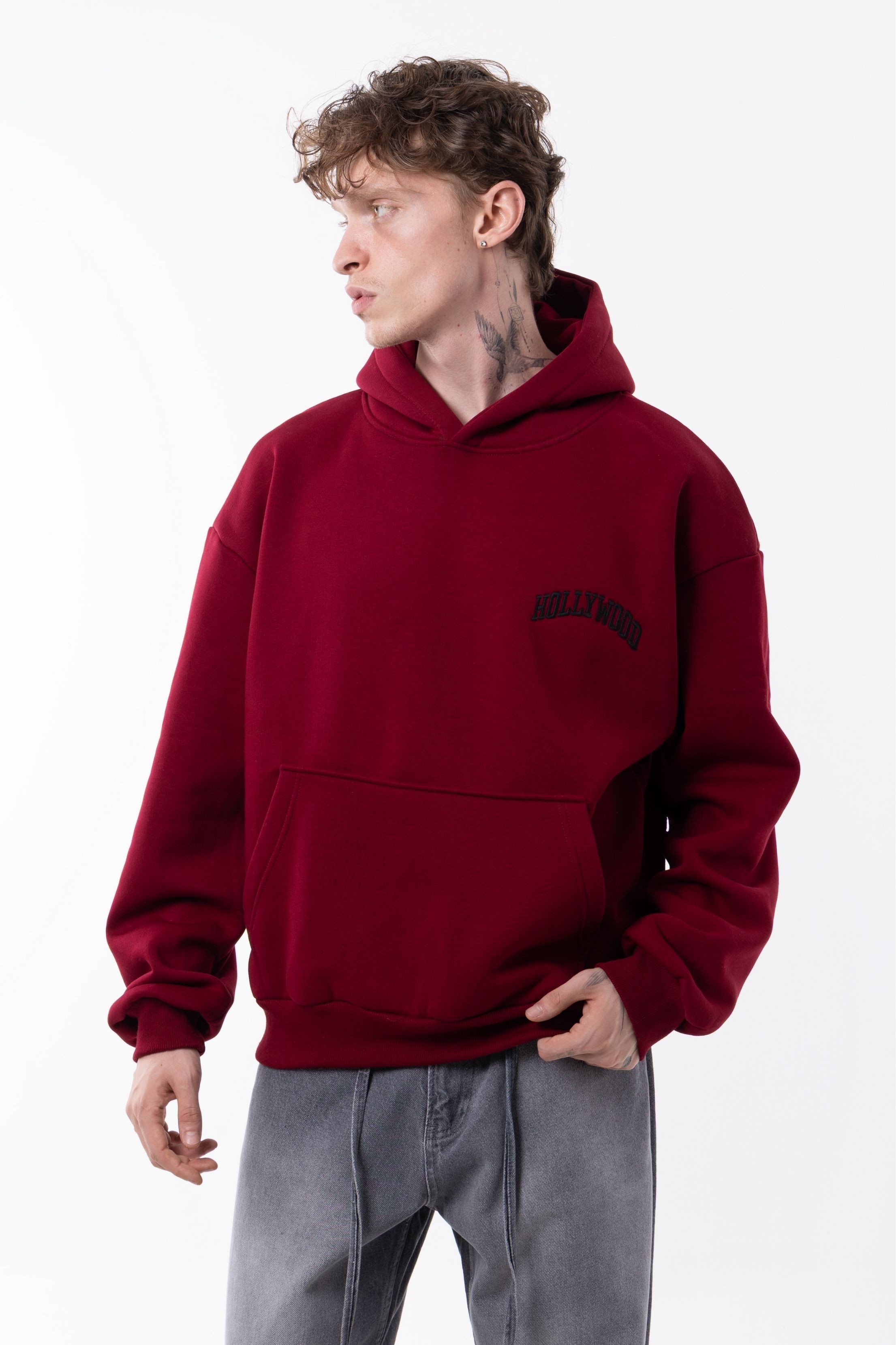 HOLLYWOOD DETAYLI HOODİ - BORDO