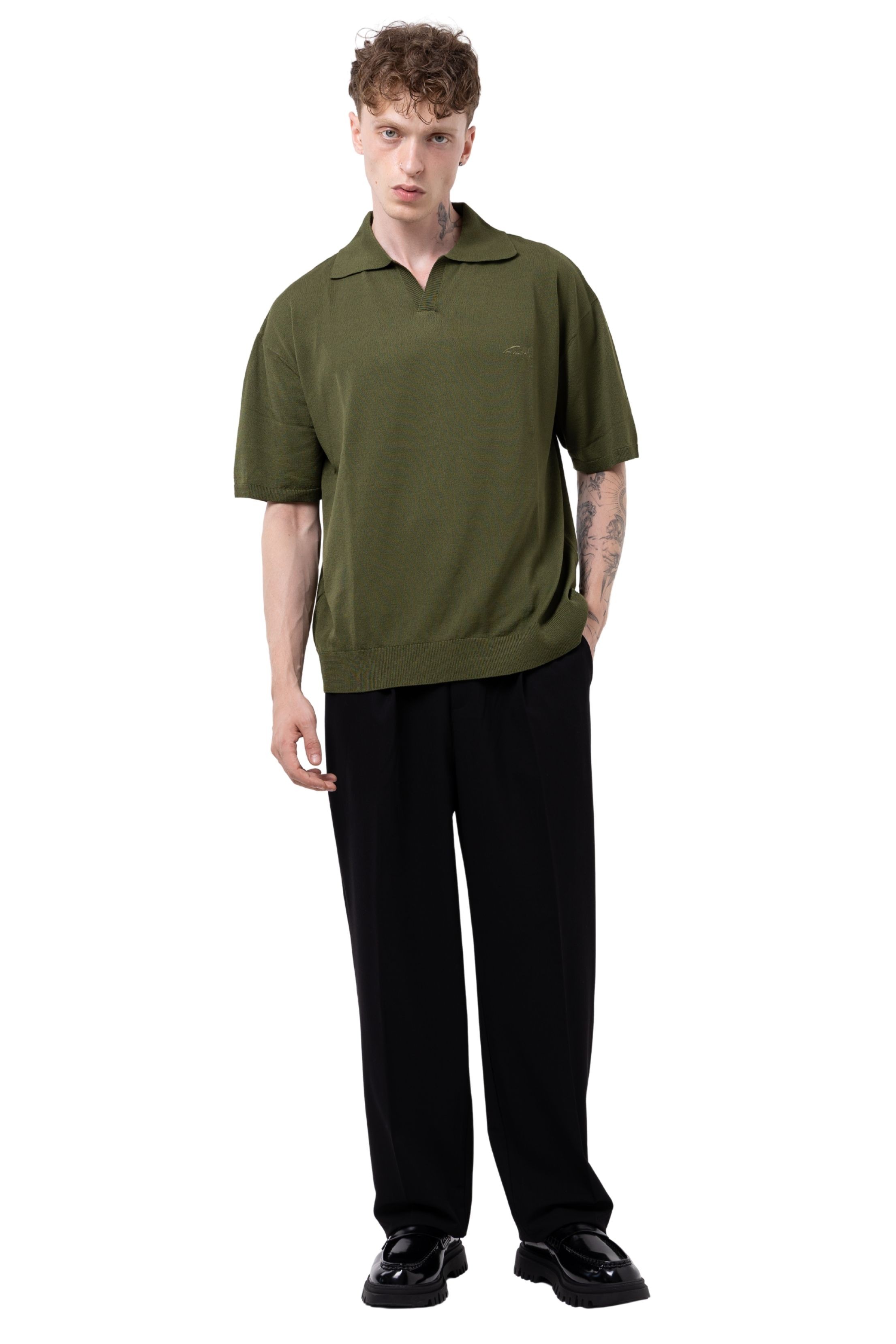 PATLI POLO YAKA CREP TRİKO - HAKİ