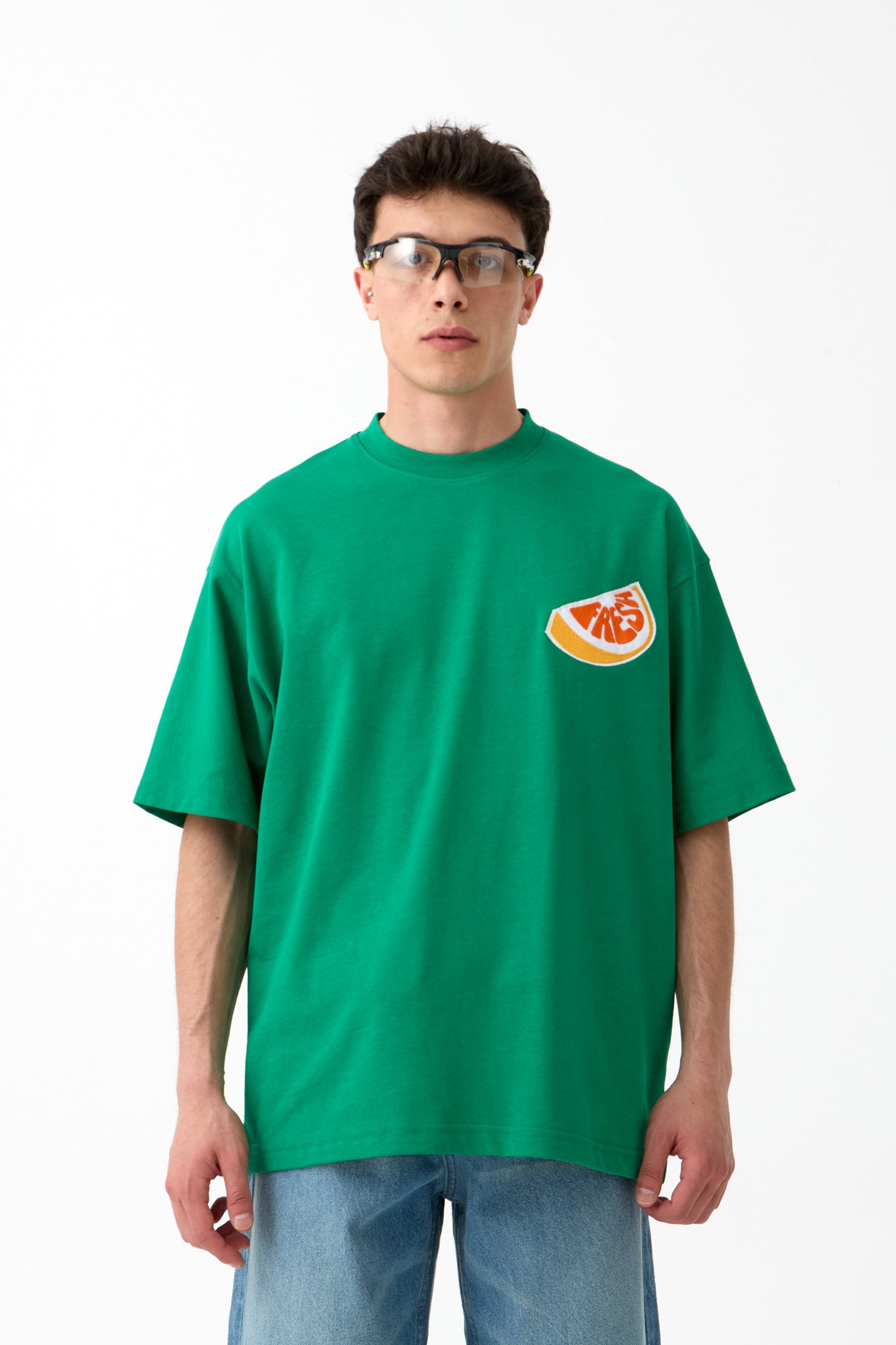 Fresh Nakışlı Oversize Tişört - YEŞİL