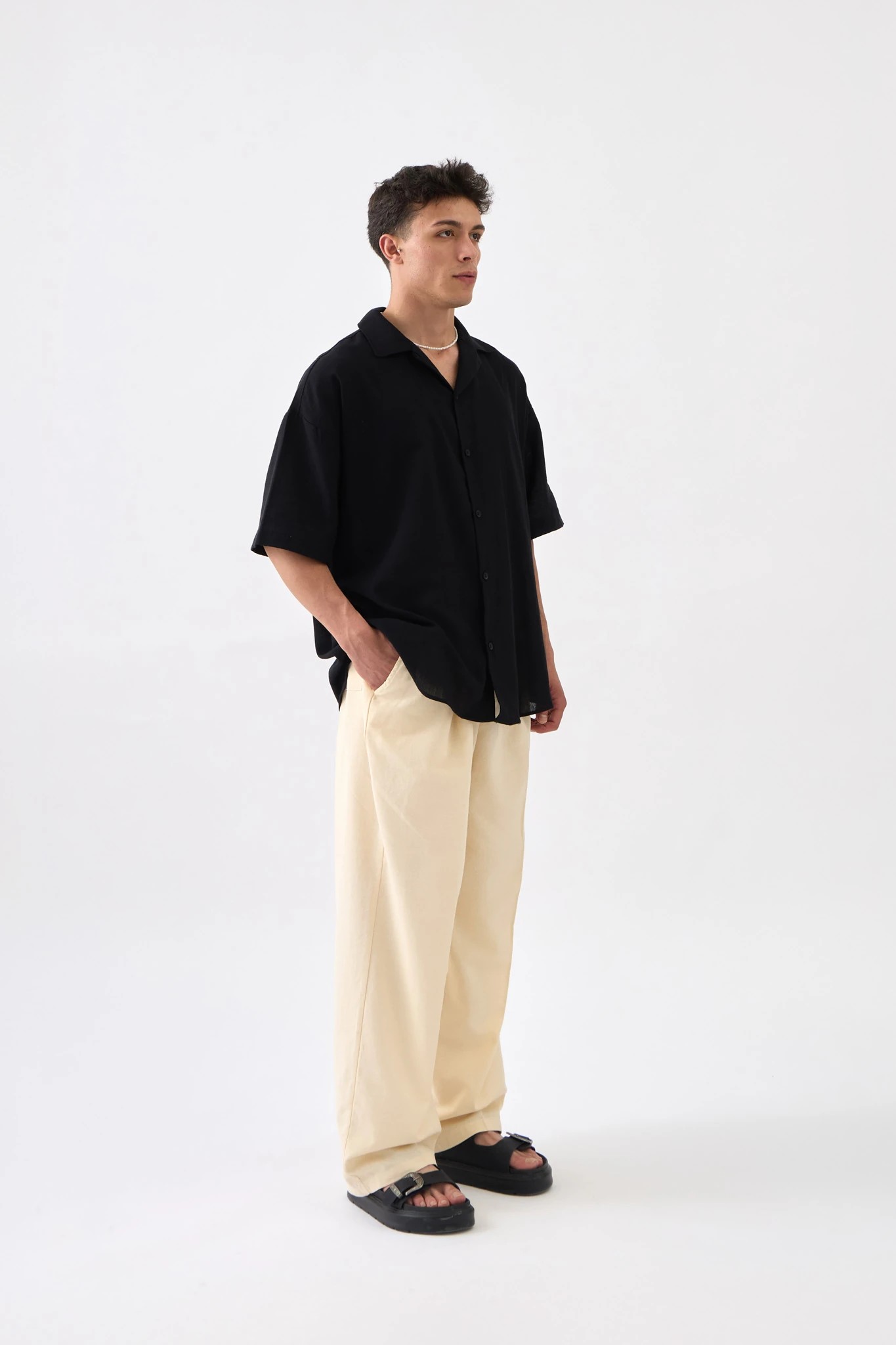 Oversize Kısa Kol Keten Gömlek