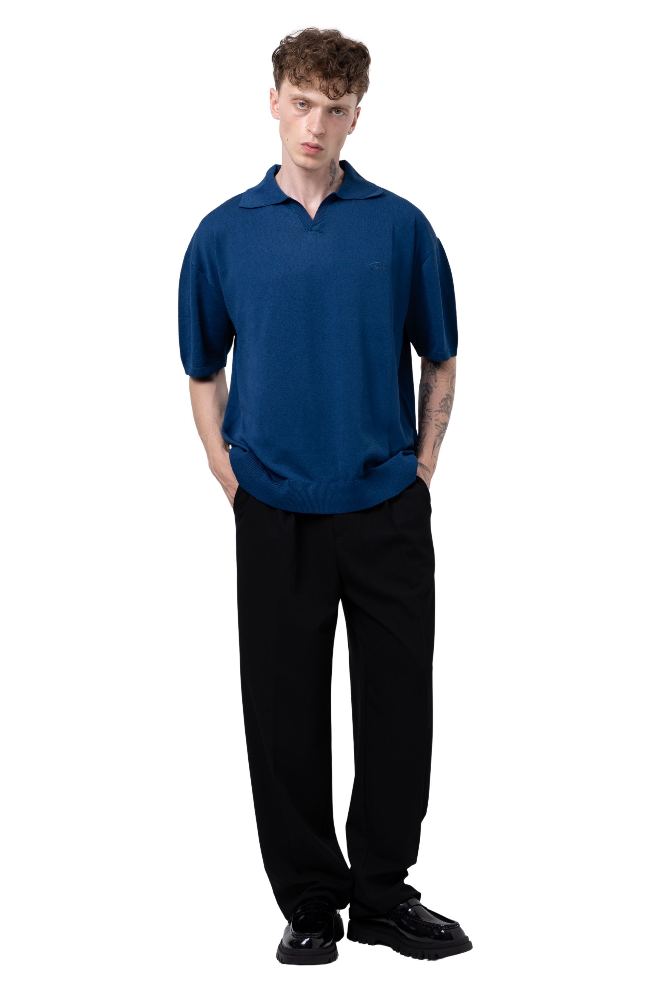 PATLI POLO YAKA CREP TRİKO - İNDİGO