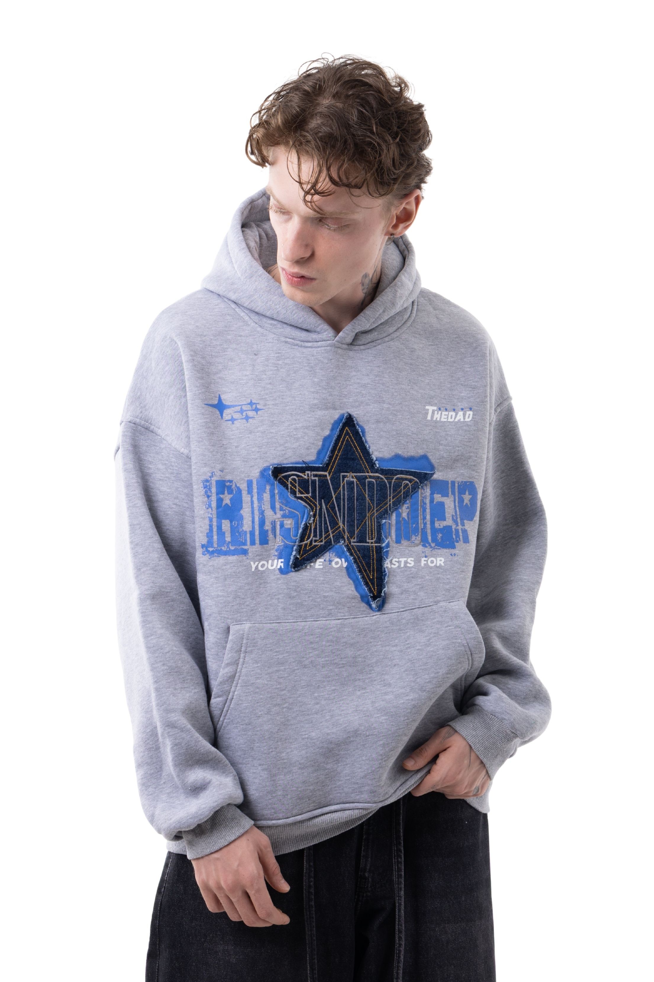 STAR APLİKELİ HOODİE - GRİ