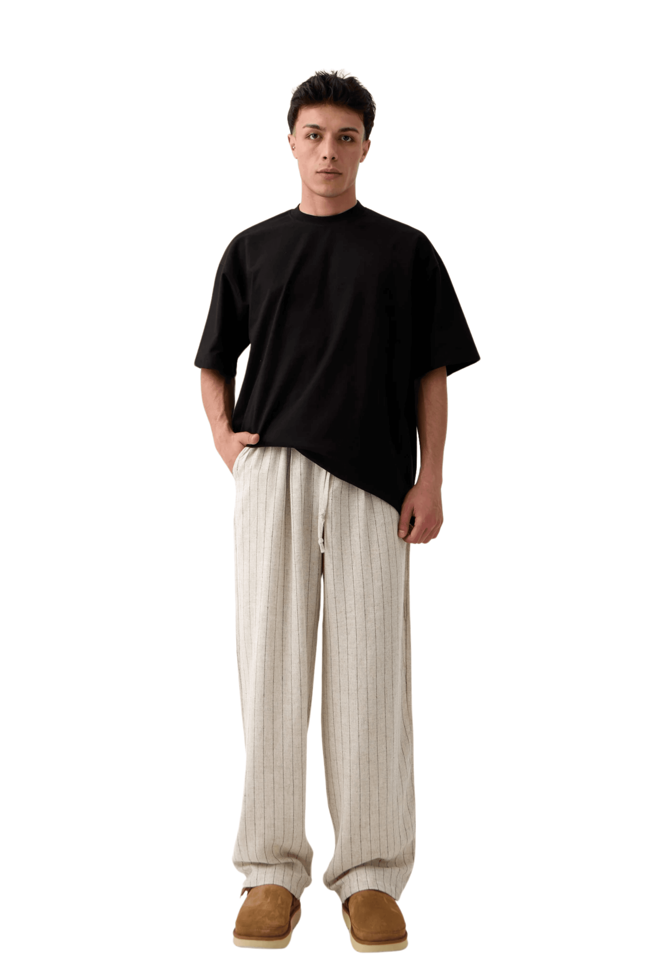 Bel Detaylı Baggy Fit Keten Pantolon