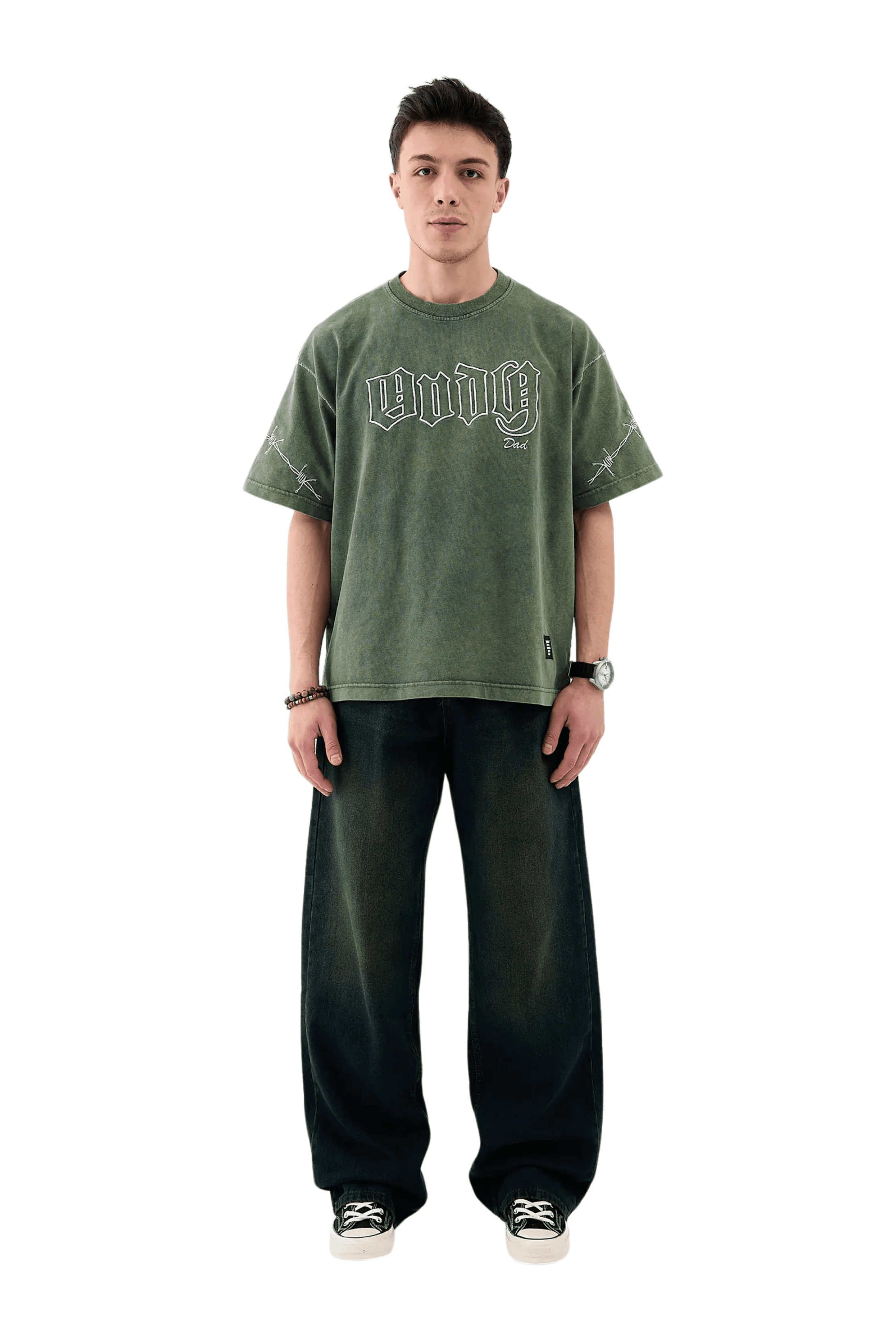 Andy dad nakışlı oversize tişört - HAKİ