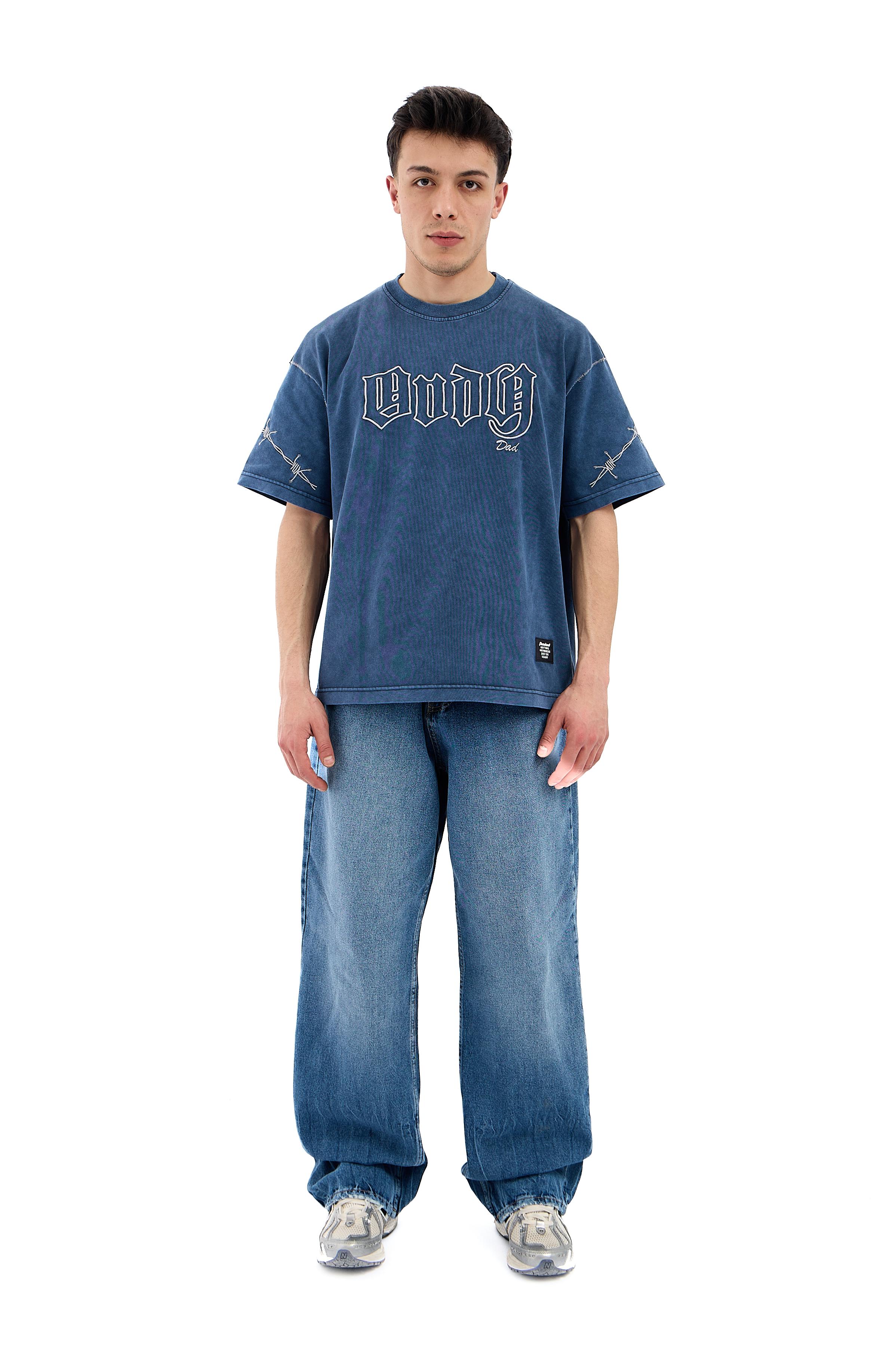 Andy dad nakışlı oversize tişört - MAVİ