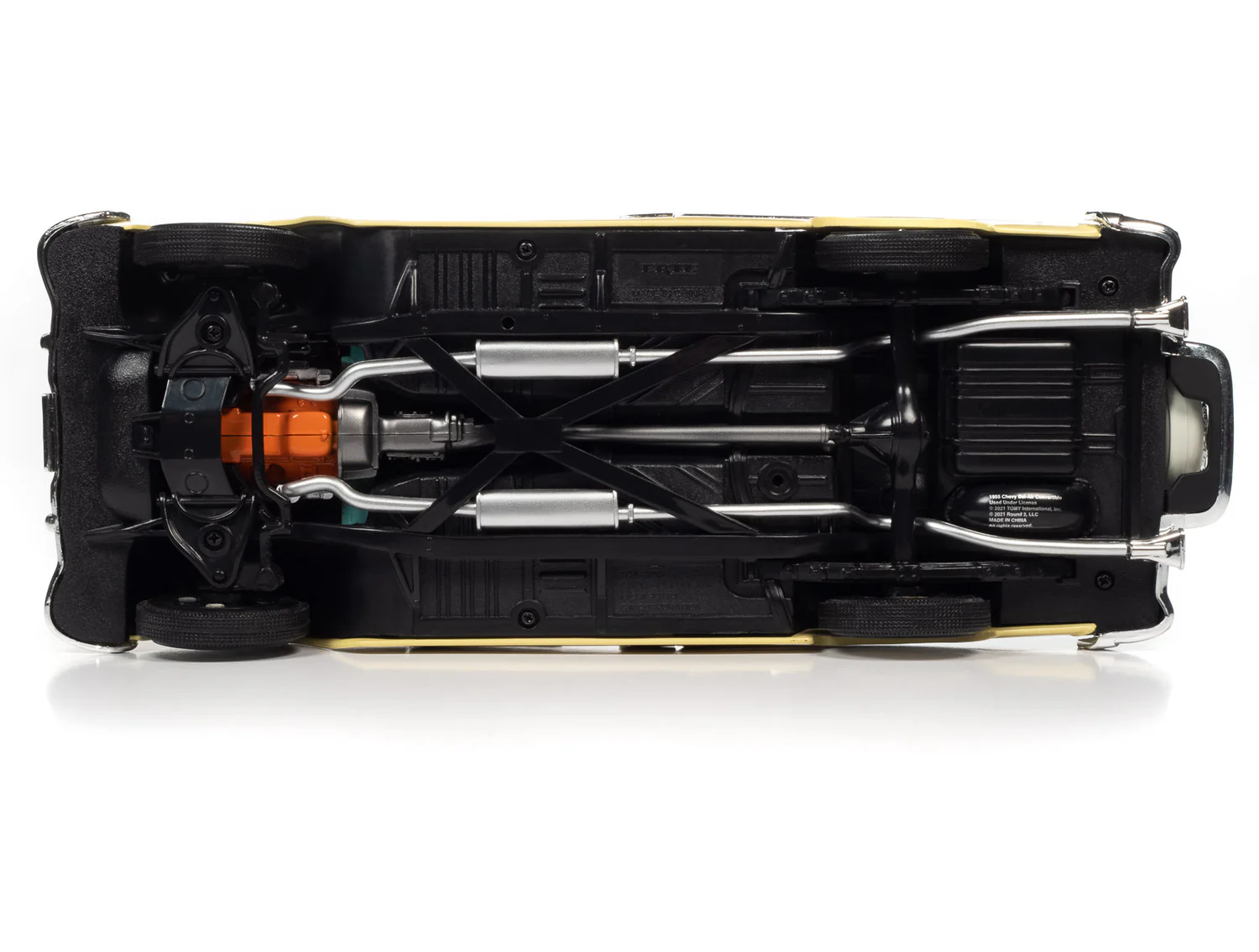 American Muscle AMM1285 1/18 Ölçek 1955 Chevy Bel Air Convertible, Harvest Altın & India Fildişi