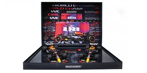 Minichamps 112231801 1/18 Ölçek 2-CAR-SET - ORACLE RED BULL RACING RB19 - MAX VERSTAPPEN - WORLD CHAMPION QATAR SPRINT & GP 2023