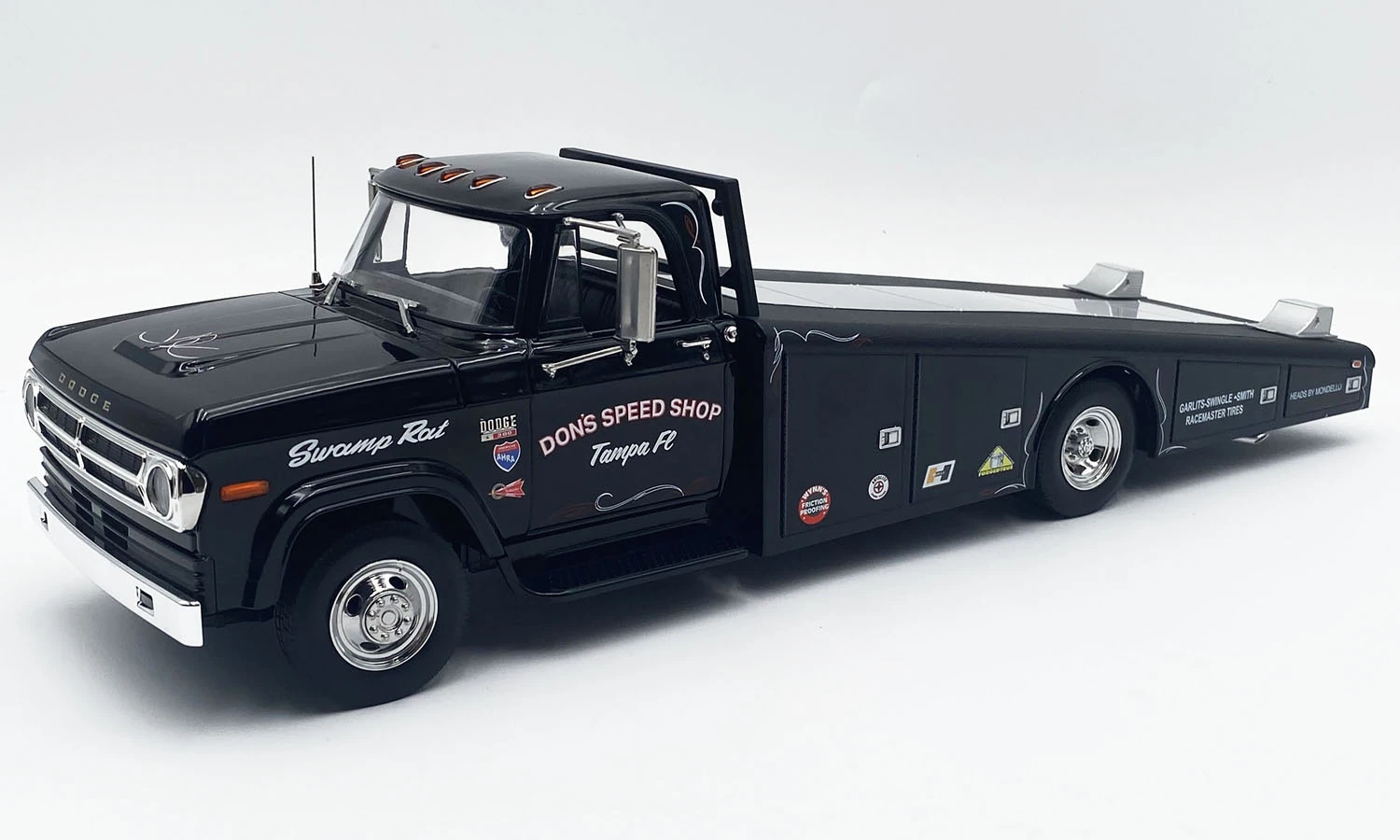 Acme 1/18 1970 Dodge D300 Ramp Truck Don's Speed Shop, Black