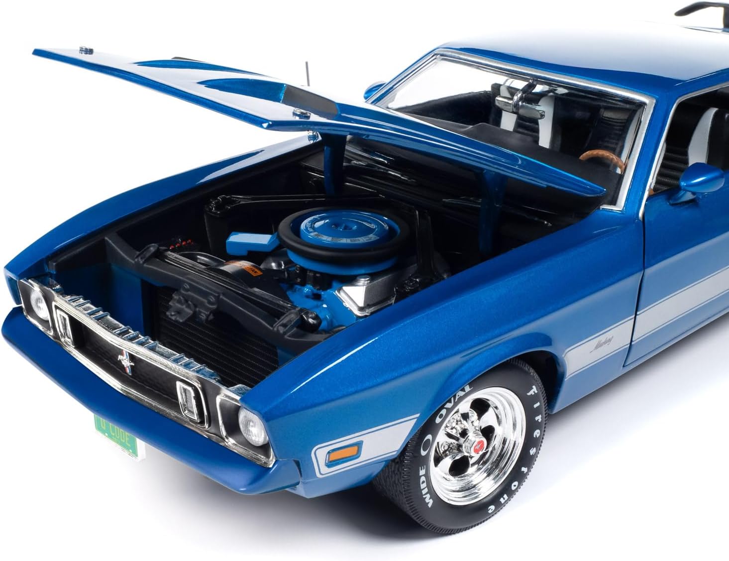 American Muscle AMM1323 1/18 Ölçek 1973 Ford Mustang Mach 1 *Class Of 1973*, Mavi Glow