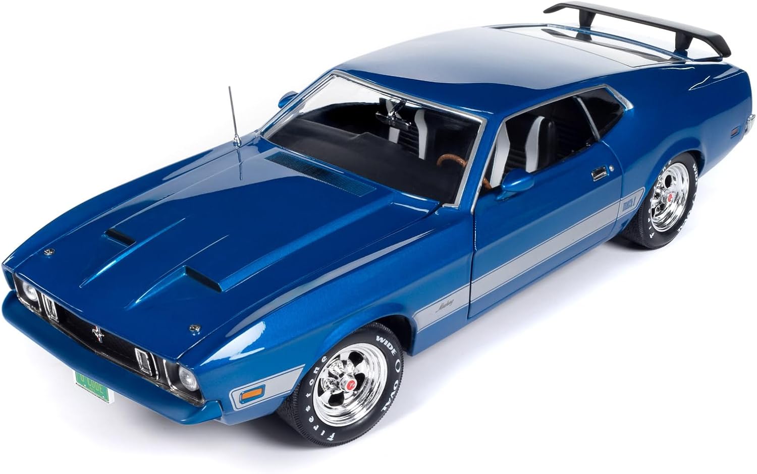 American Muscle AMM1323 1/18 Ölçek 1973 Ford Mustang Mach 1 *Class Of 1973*, Mavi Glow