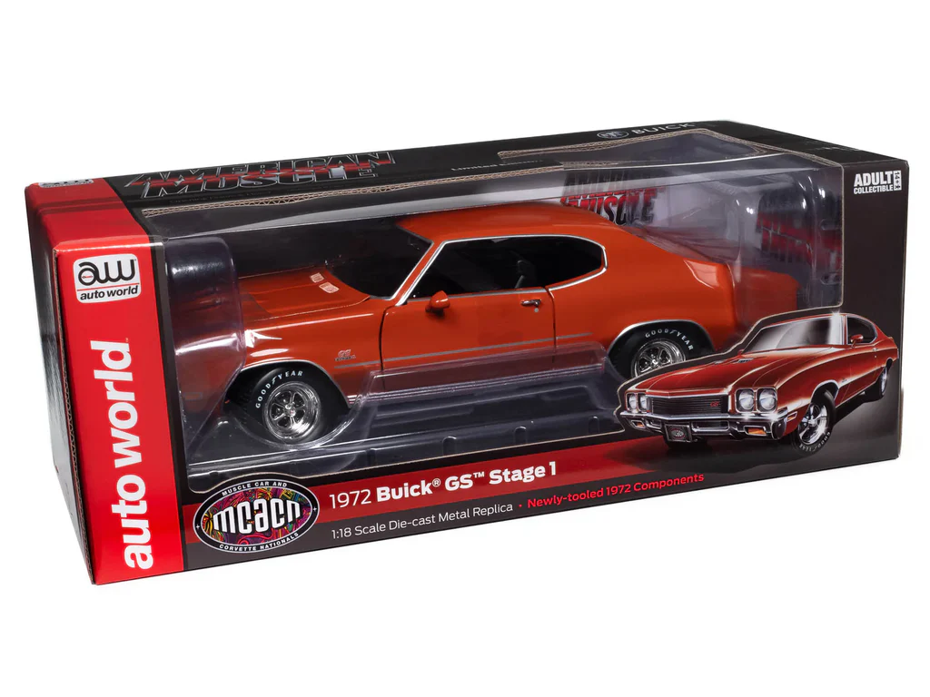 American Muscle AMM1327 1/18 Ölçek 1972 Buick Gs Hardtop *Mcacn*, Flame Turuncu