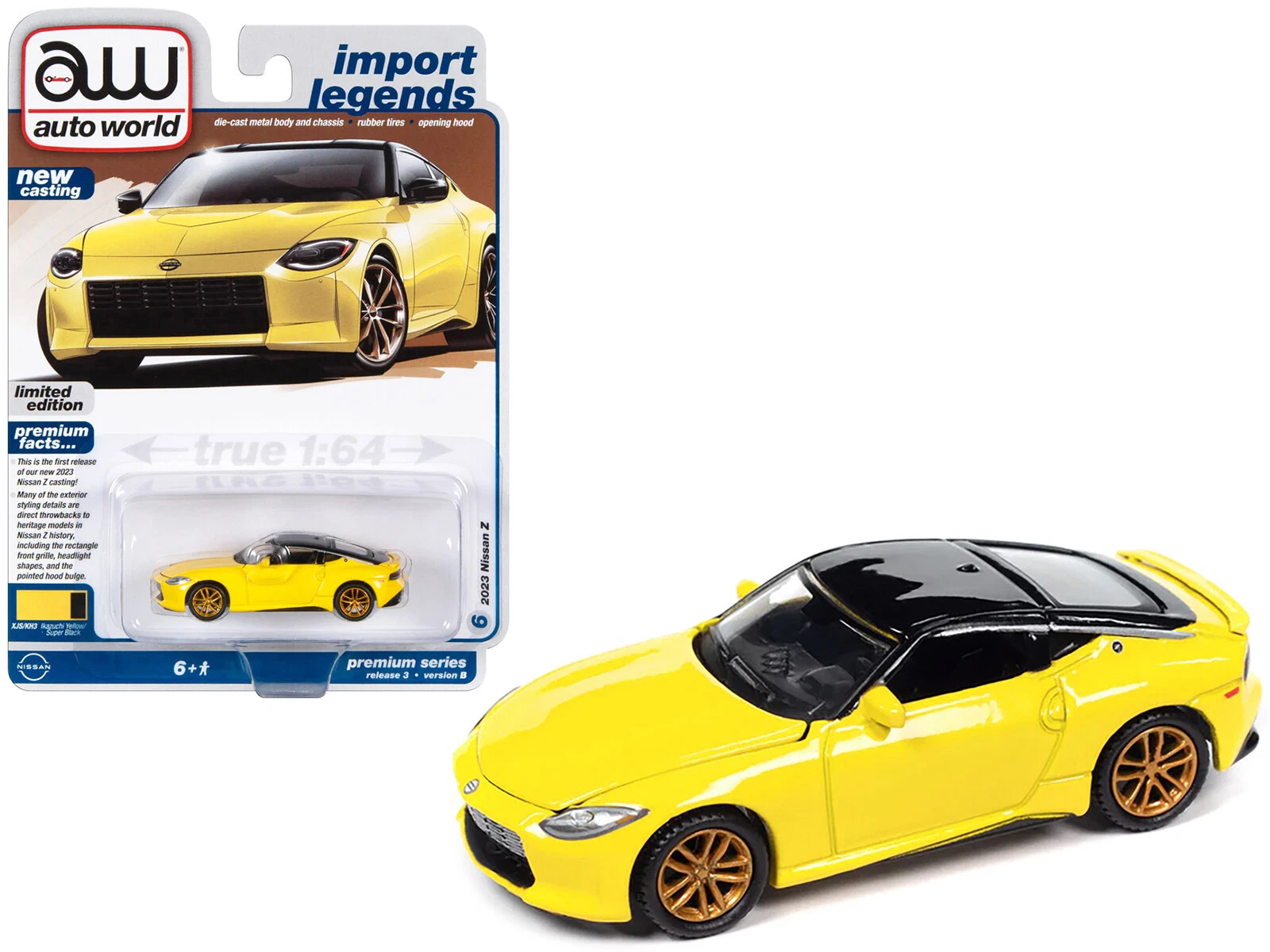 Autoworld | Awsp134B | 1/64 2023 Nissan Z, Ikazuchi Sarı W/Gloss Siyah Roof