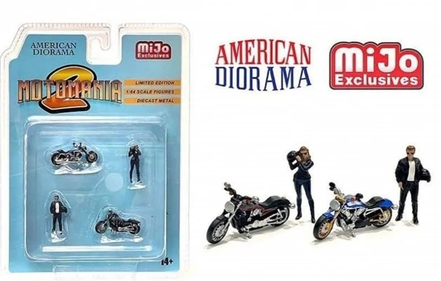 American Diorama | Ad76490 | 1/64 Moto Mania Figure Set Including 2 1/64 Bikes