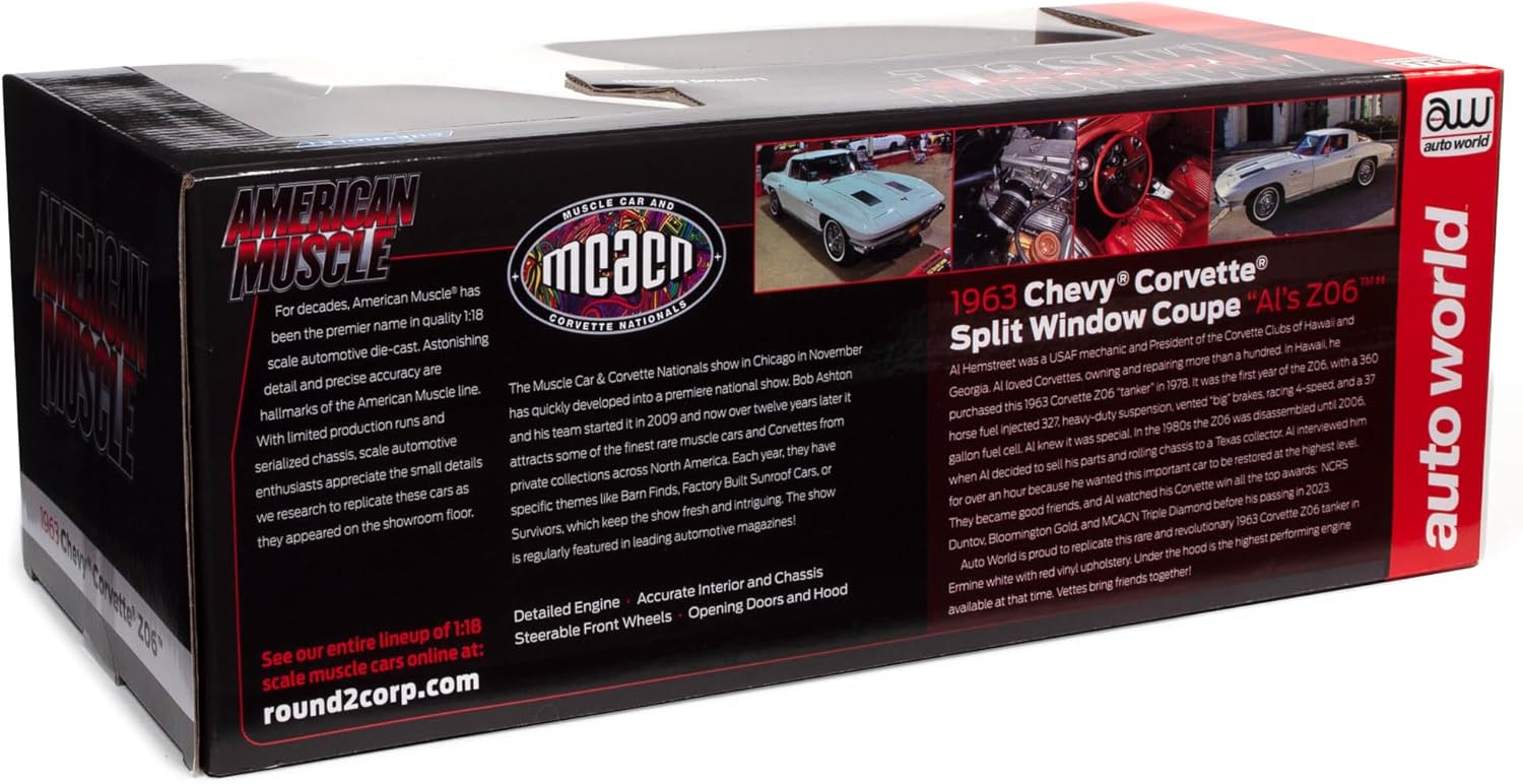 American Muscle AMM1308 1/18 Ölçek 1963 Chevrolet Corvette Z06, Krem