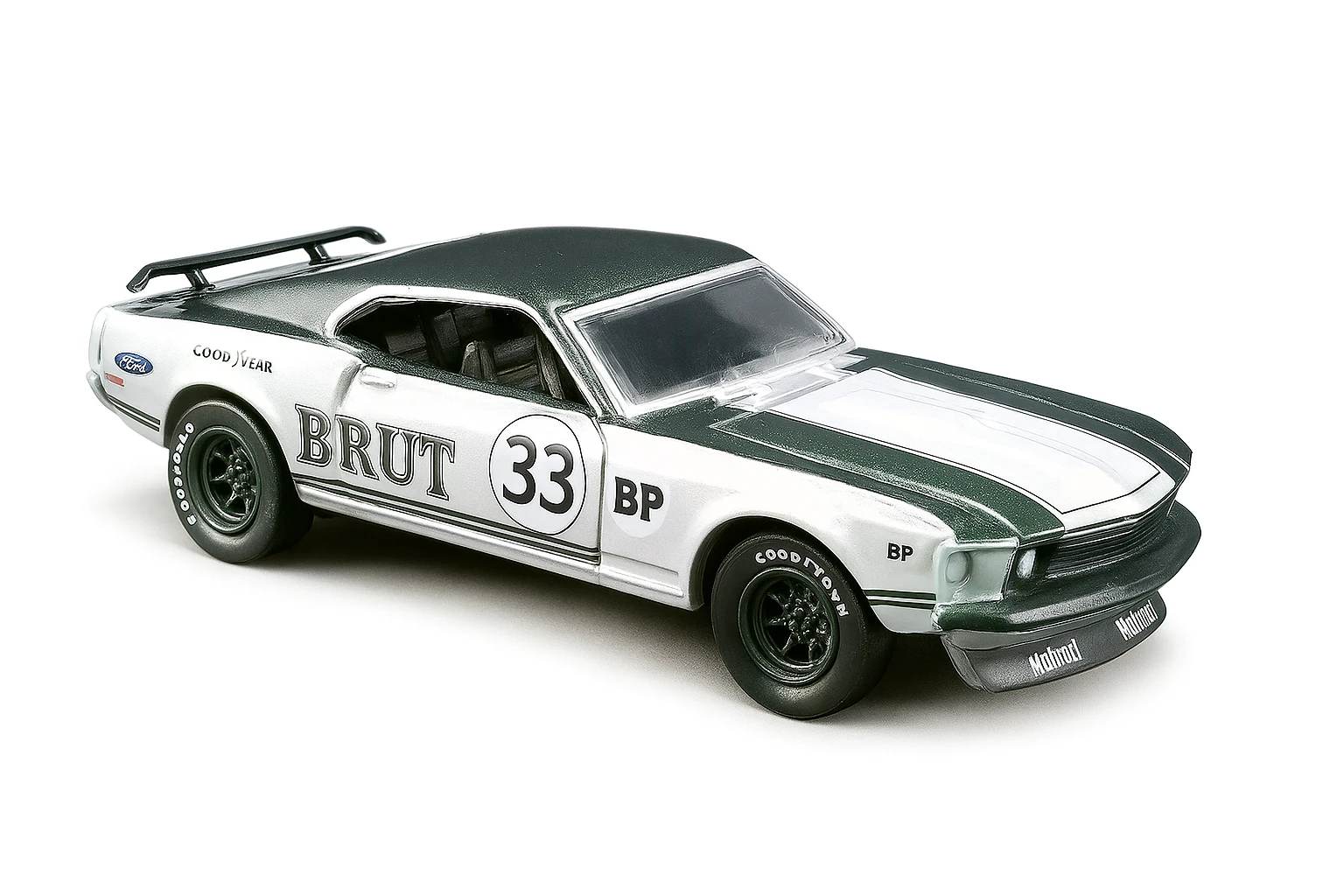 Acme | 51271 | 1/64 Ölçek 1969 Allan Moffat *Brut* Trans Am Mustang #33 on a Ford f-350 Ramp Truck.