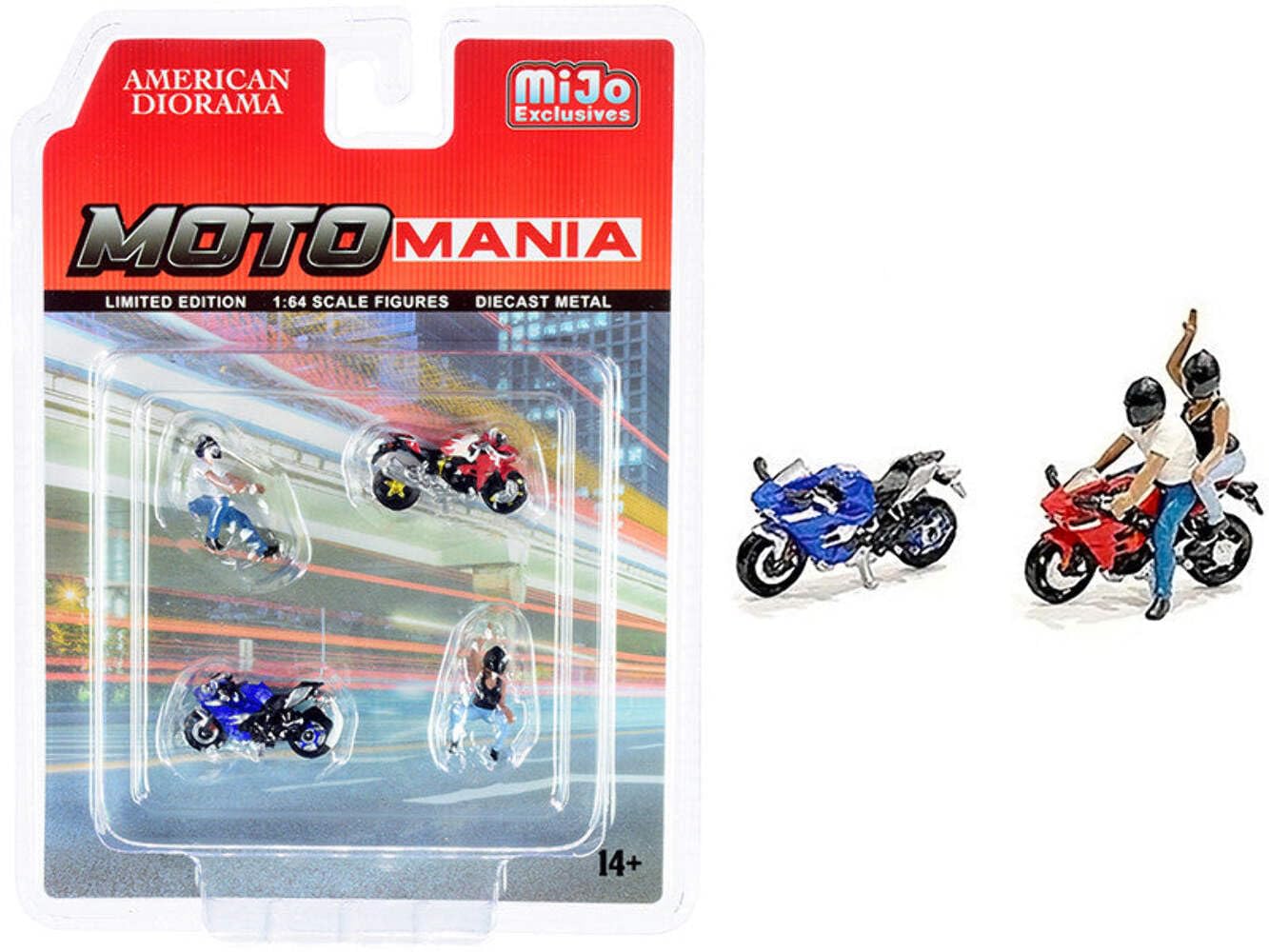 American Diorama | Ad76486 | 1/64 Moto Mania Figure Set Including 2 1/64 Bikes