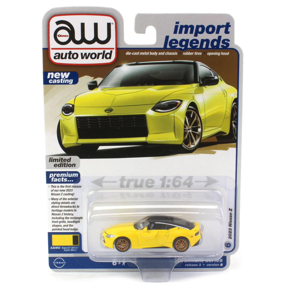 Autoworld | Awsp134B | 1/64 2023 Nissan Z, Ikazuchi Sarı W/Gloss Siyah Roof