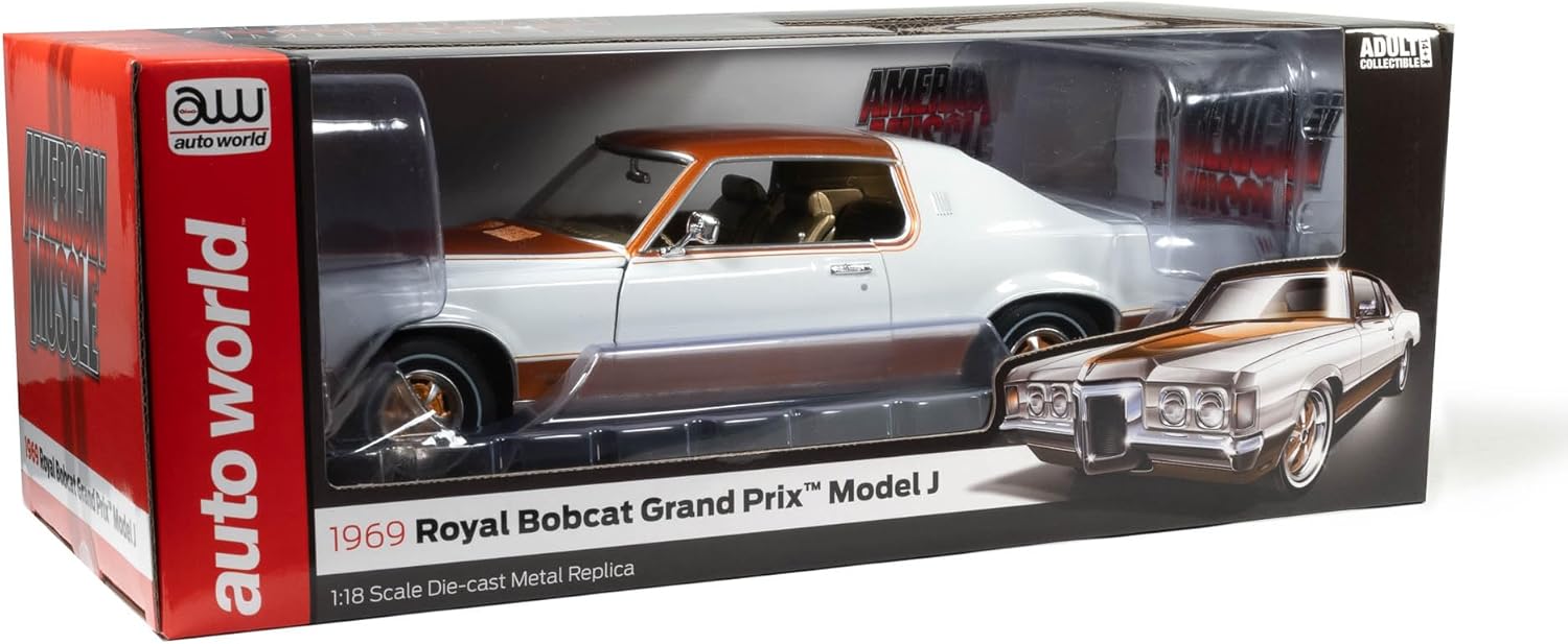 American Muscle AMM1316 1/18 Ölçek 1969 Pontiac Grand Prix *Royal Bobcat*, Cameo Beyaz