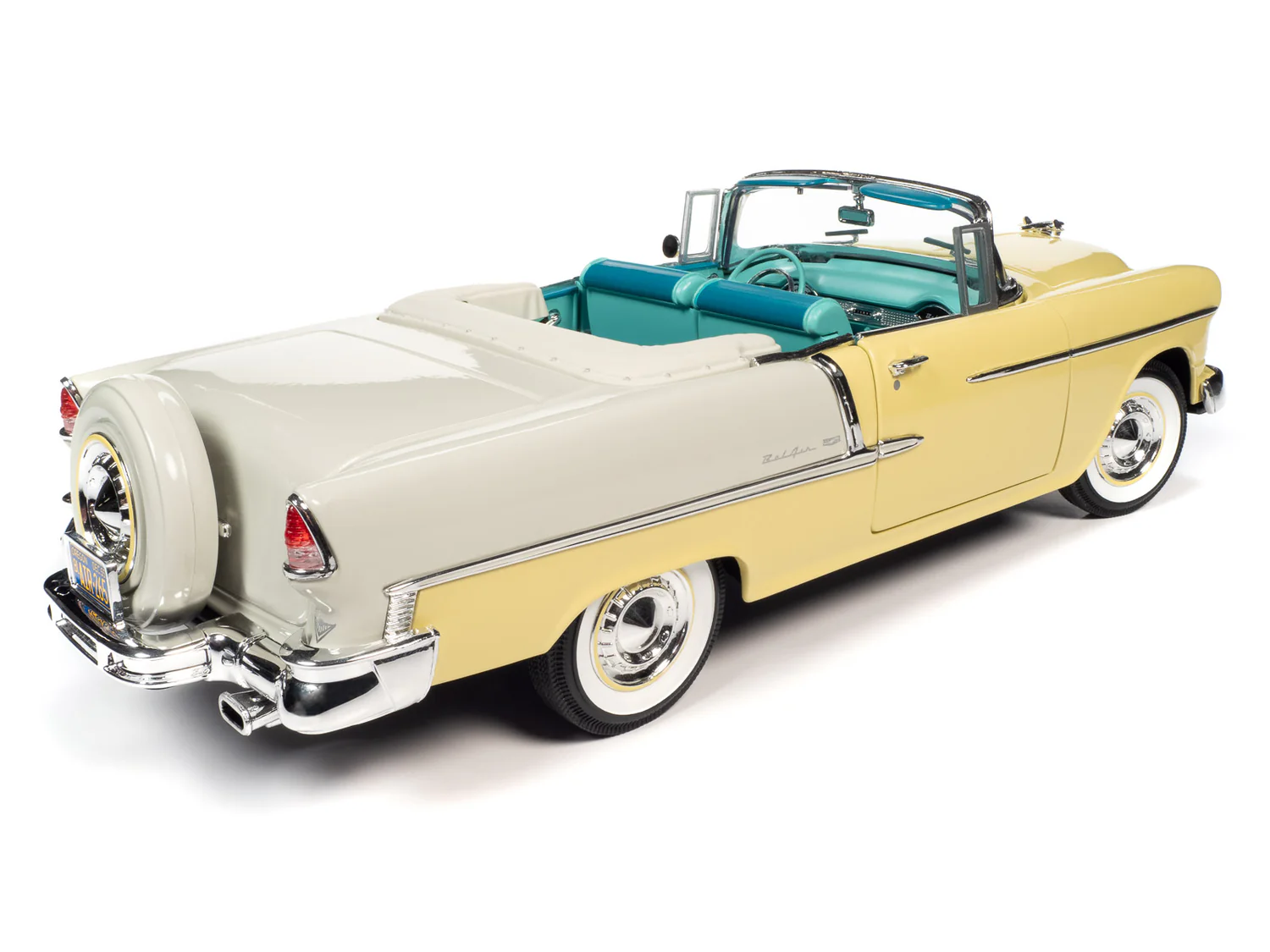 American Muscle AMM1285 1/18 Ölçek 1955 Chevy Bel Air Convertible, Harvest Altın & India Fildişi