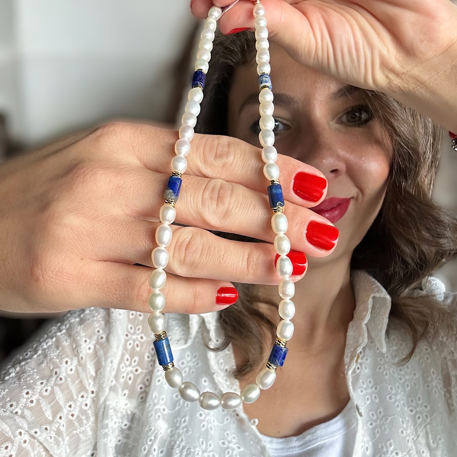 Lapis-Arpa İnci Kolye