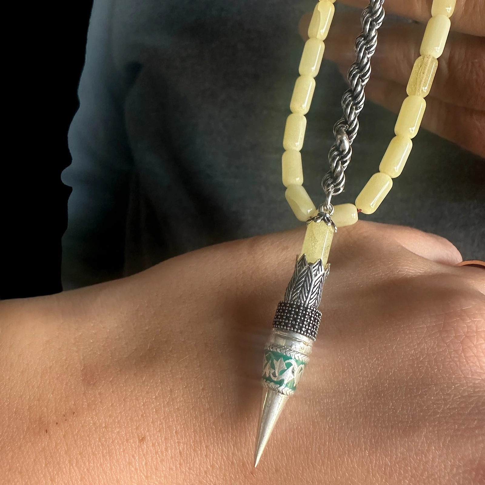 Damla Kehribar 925 Ayar Gümüş İmame Tesbih