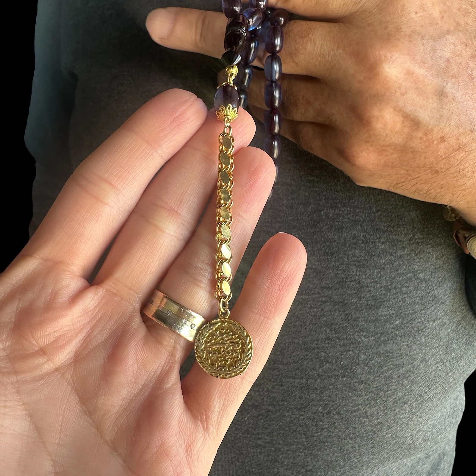 Kehribar 8 Ayar Altın Zincir Tesbih