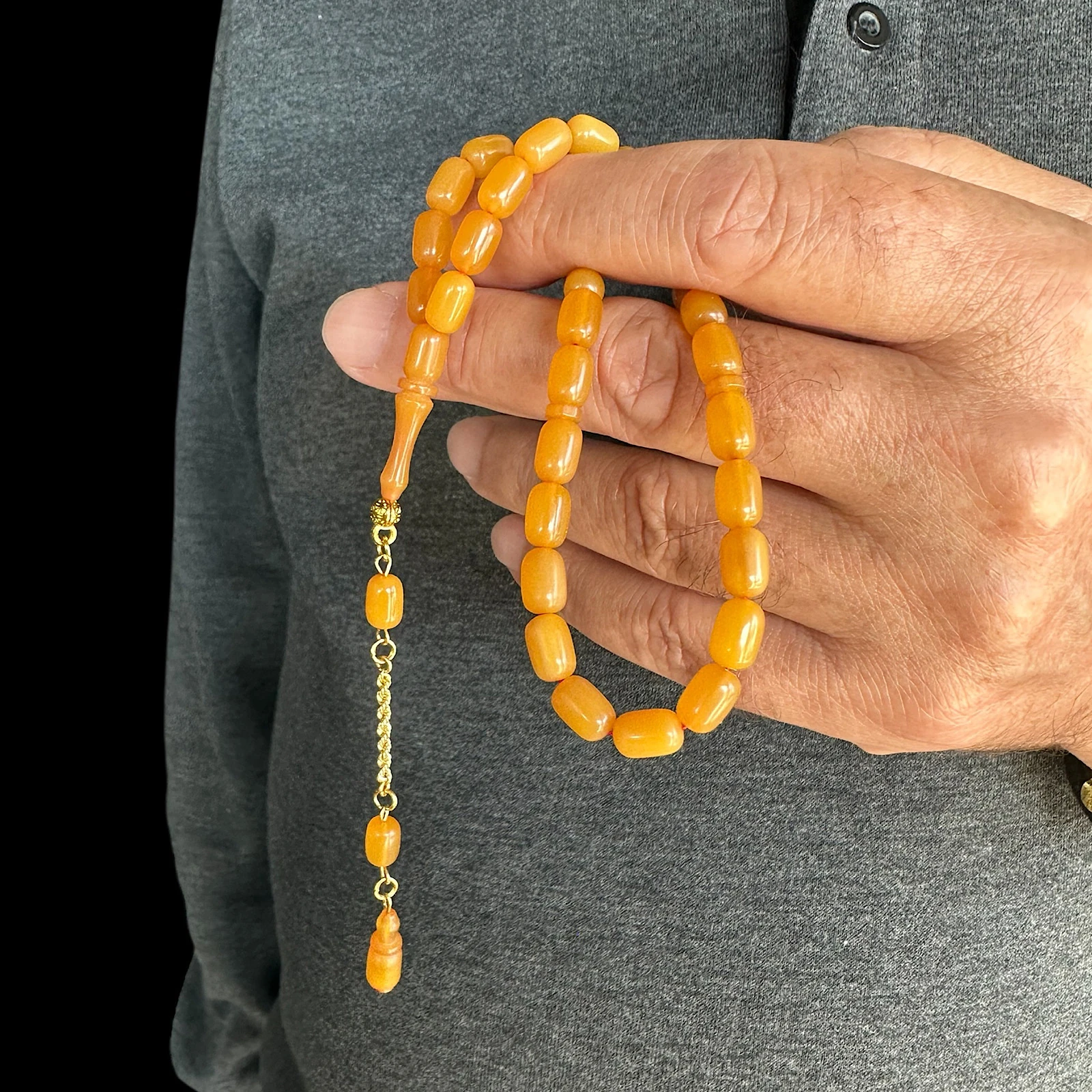 Kehribar 8 Ayar Altın Zincir Tesbih 