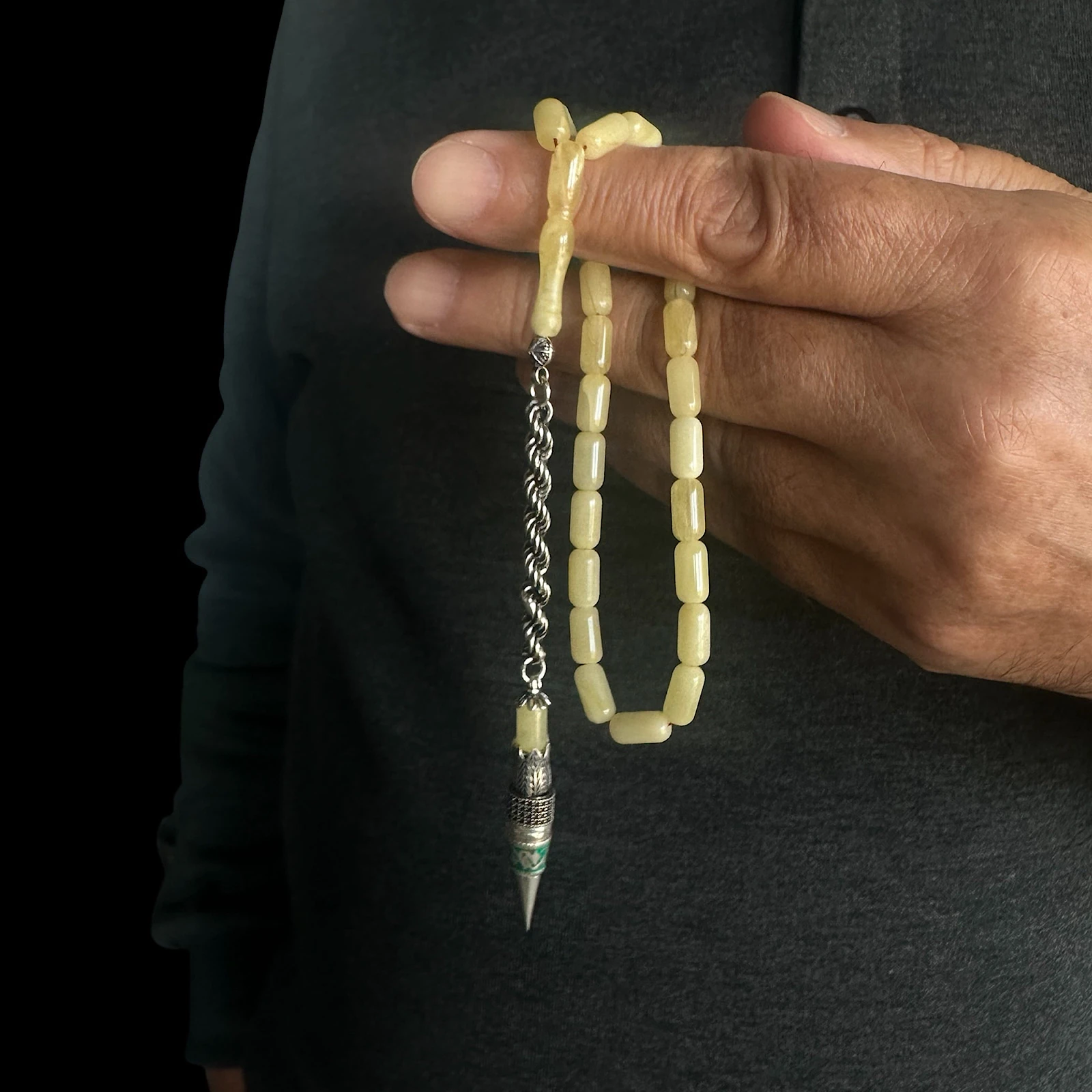 Damla Kehribar 925 Ayar Gümüş İmame Tesbih