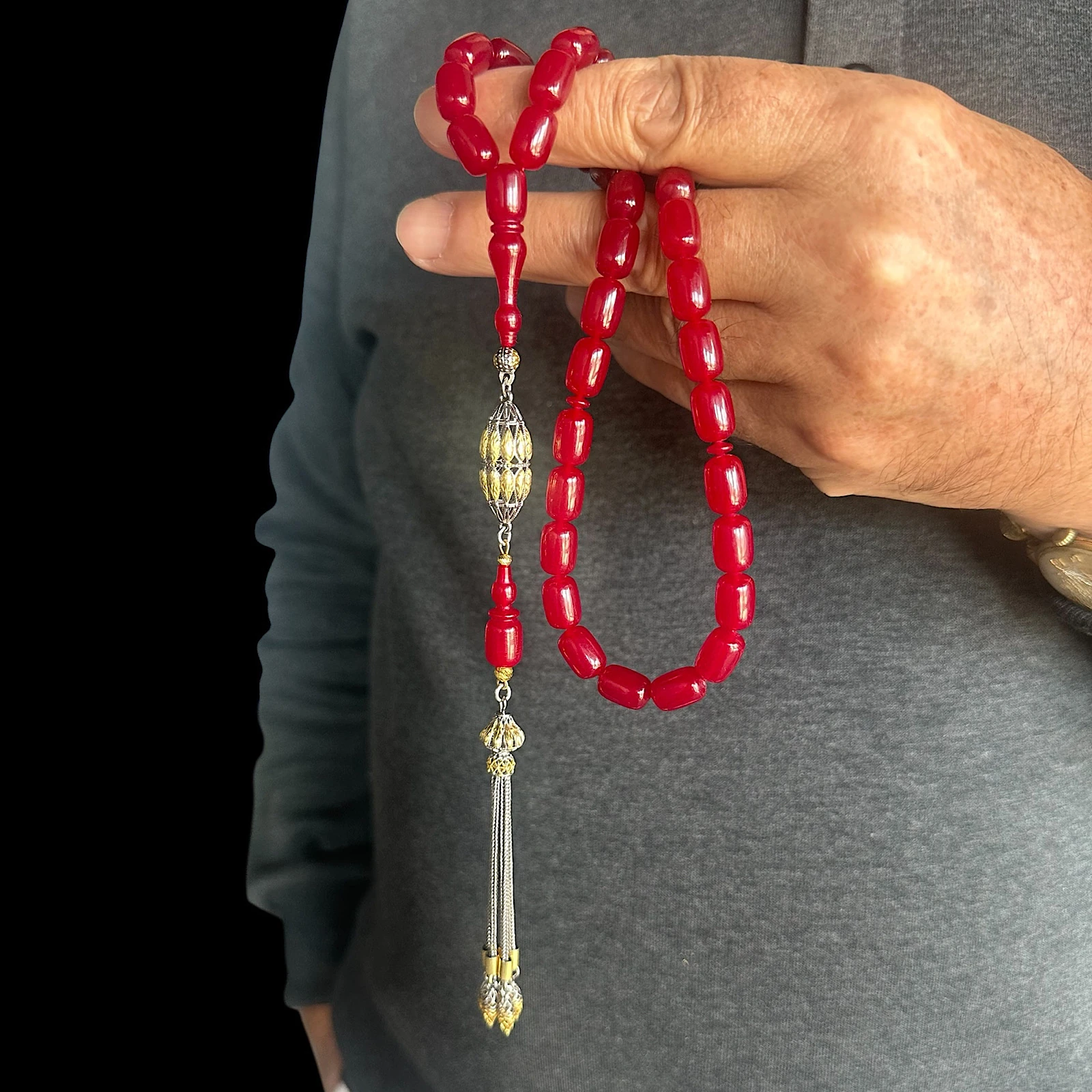 Sıkma Kehribar 925 Ayar Gümüş İmame Tesbih