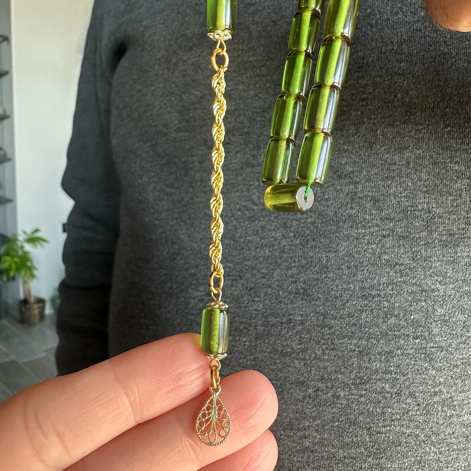 Ateş Kehribar 8 Ayar Altın Zincir Tesbih