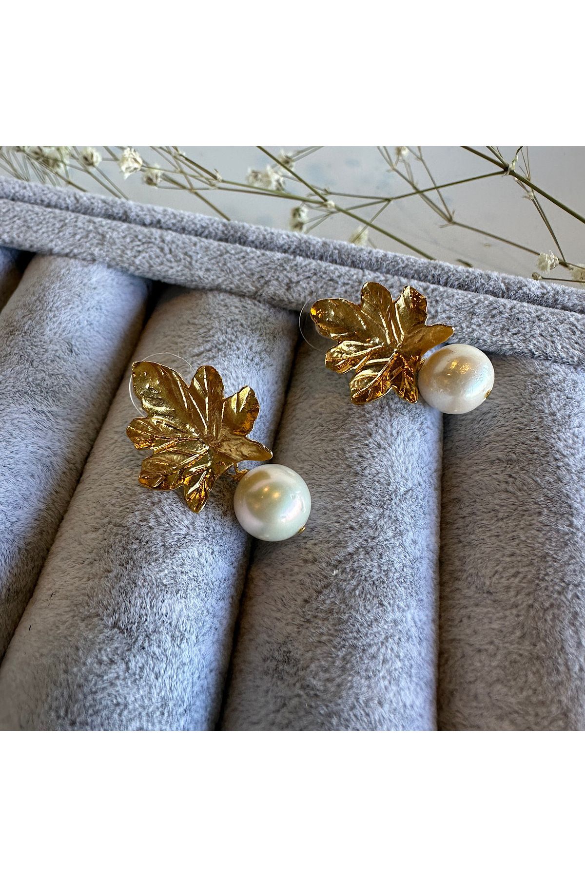 Yaprak Model Barok İnci Küpe